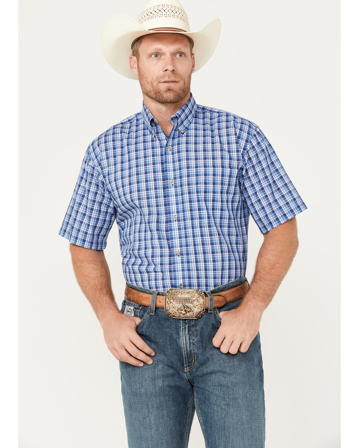 Wrangler Riata Men's Assorted Plaid Print Short Sleeve Button-Down Western Shirt