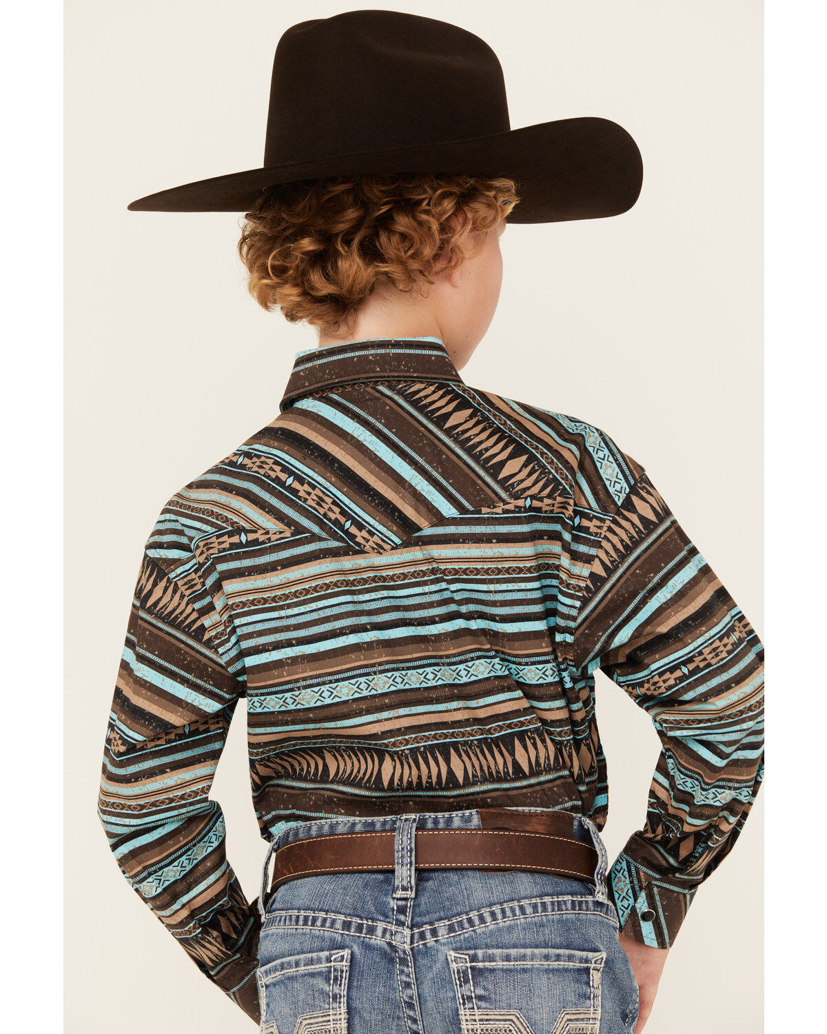 Rock & Roll Denim Boys' Southwestern Stripe Print Long Sleeve Snap Western Shirt