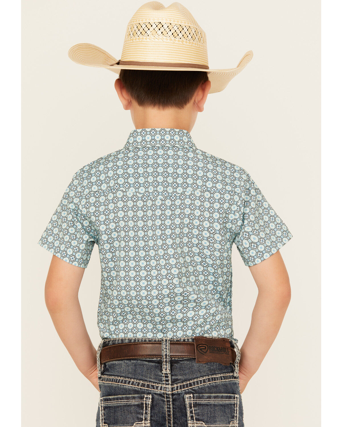 Rodeo Clothing Boys' Medallion Print Short Sleeve Pearl Snap Western Shirt