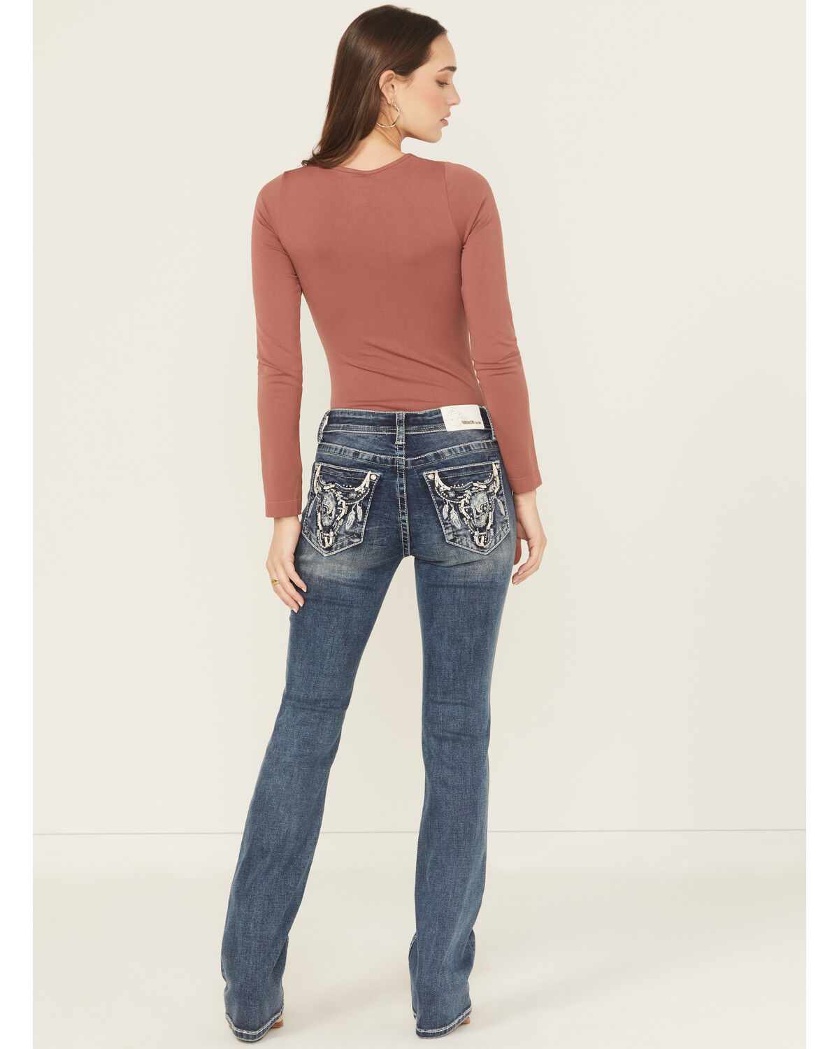Grace In LA Women's Medium Wash Mid Rise Embroidered Bootcut Stretch Denim Jeans