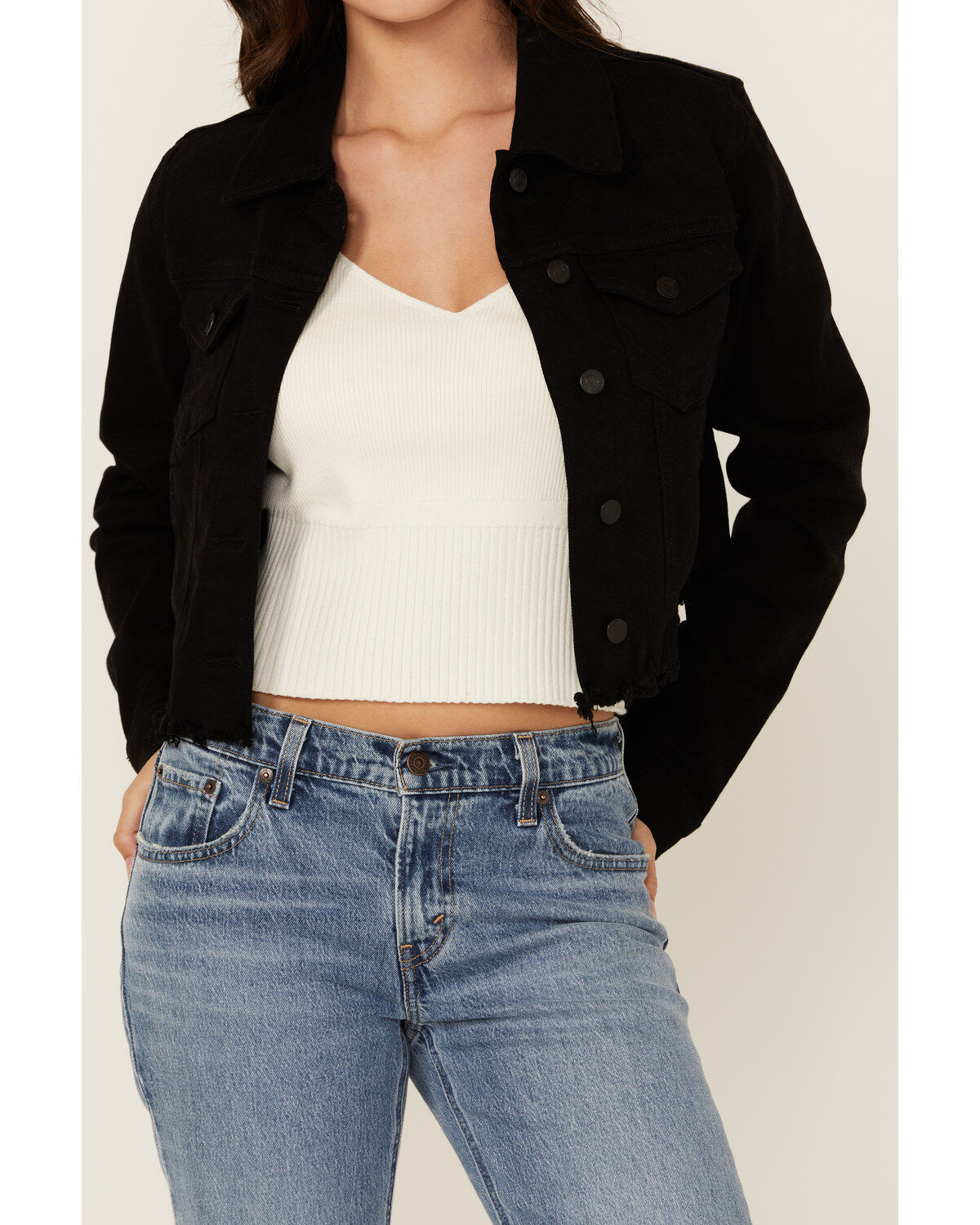 Cello Women's Frayed Cropped Denim Jacket