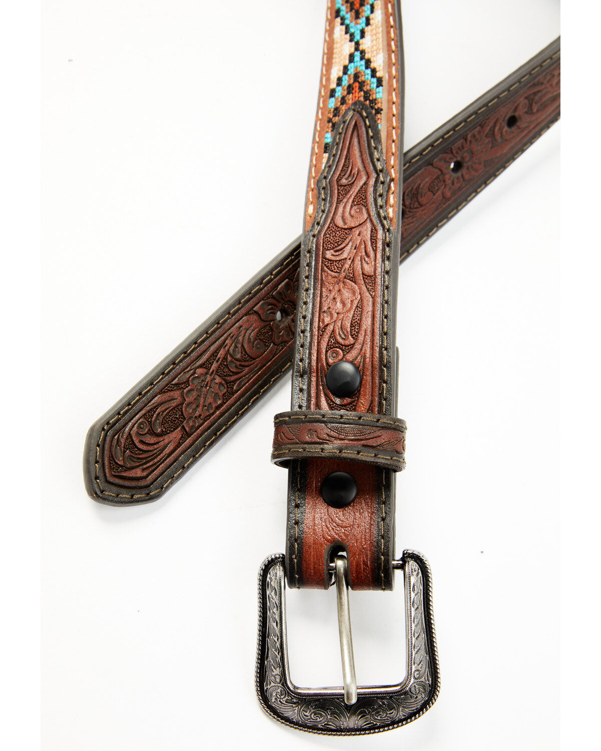 Roper Boys' Tonal Stitched Leather Trim Southwestern Print Belt