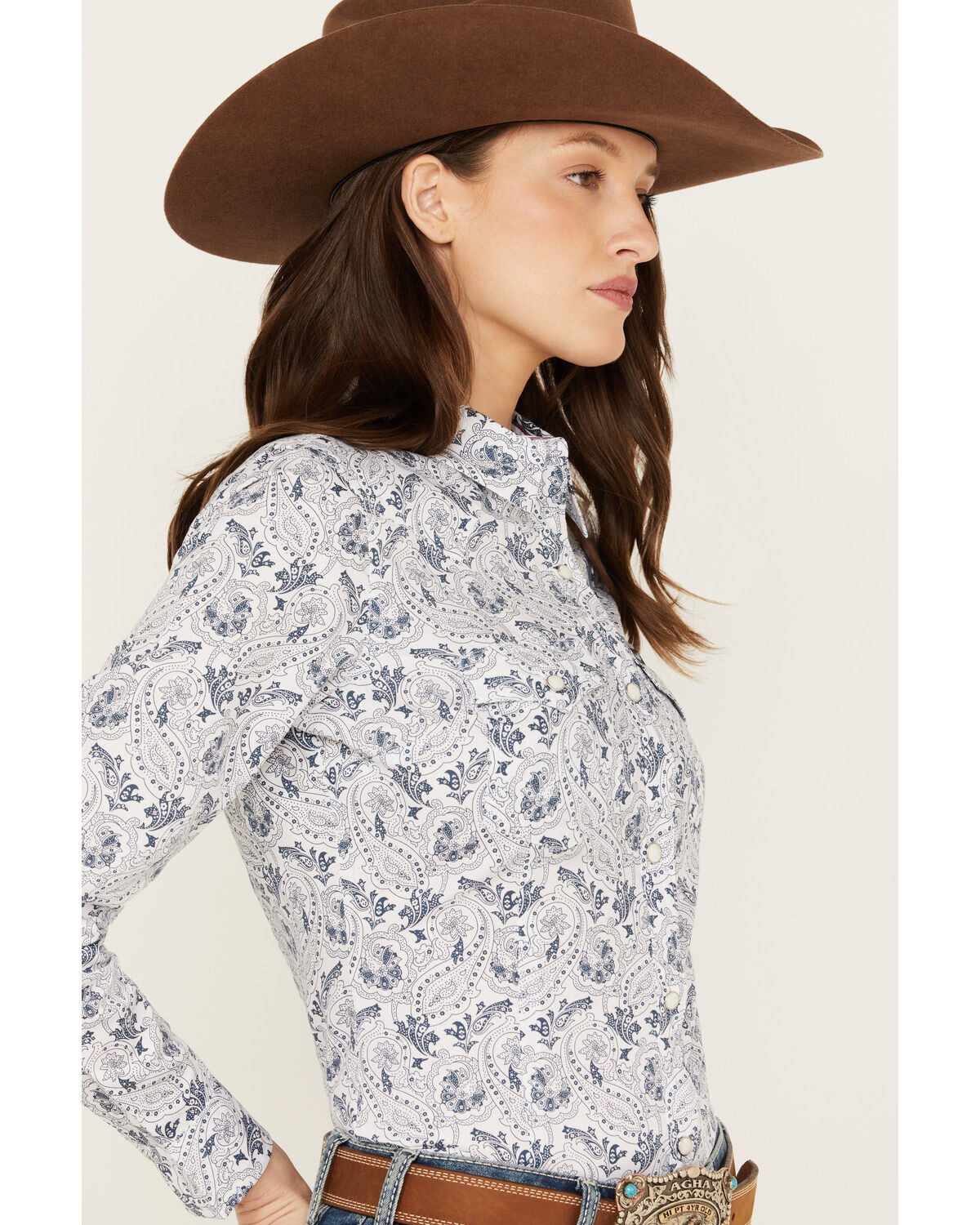 Wrangler Women's Paisley Print Long Sleeve Snap Western Shirt