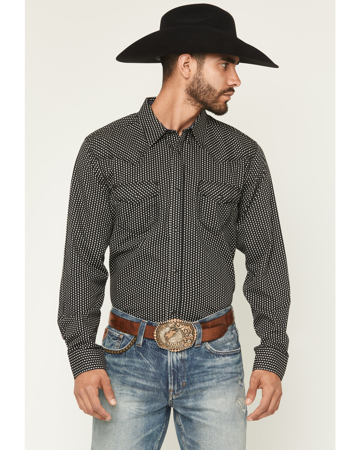 Moonshine Spirit Men's Side Stage Geo Print Long Sleeve Snap Western Shirt