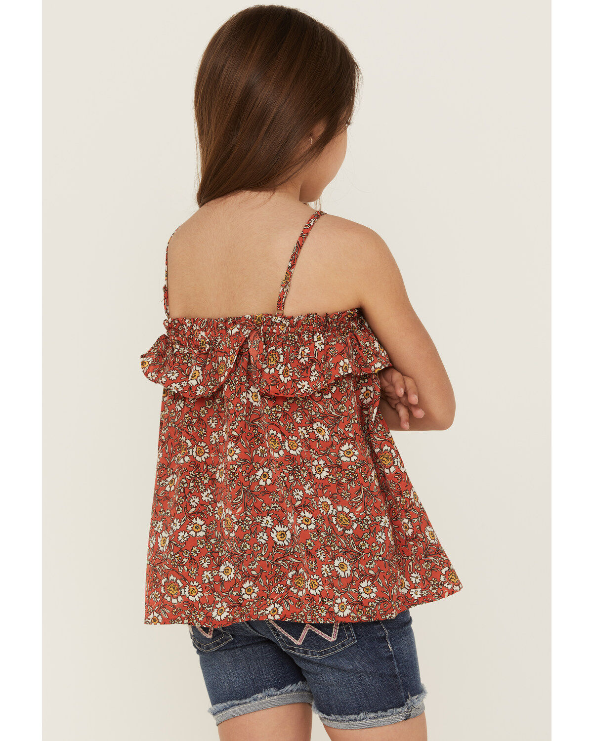 Hayden Girls' Floral Print Coral Ruffle Top