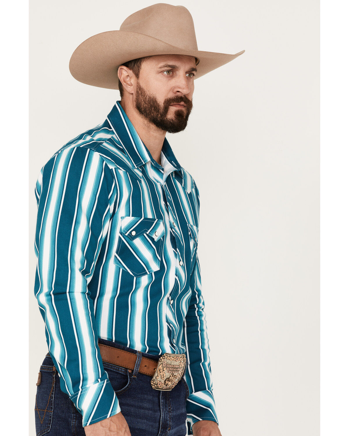 Rock & Roll Denim Men's Dale Brisby Stripe Stretch Long Sleeve Pearl Snap Shirt