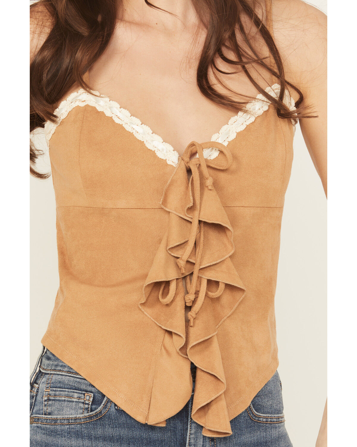 Originality Women's Faux Suede Lace Trim Tank Top