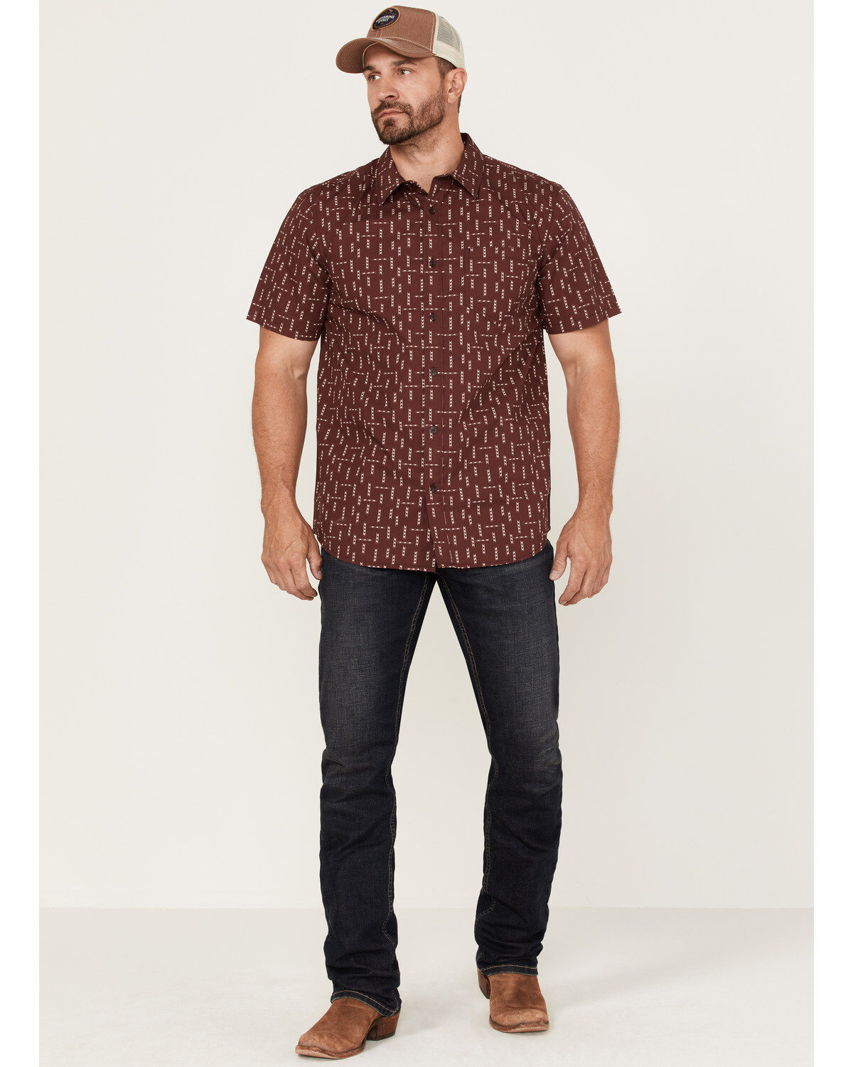 Gibson Men's Tribal Meeting Geo Print Short Sleeve Button Down Western Shirt