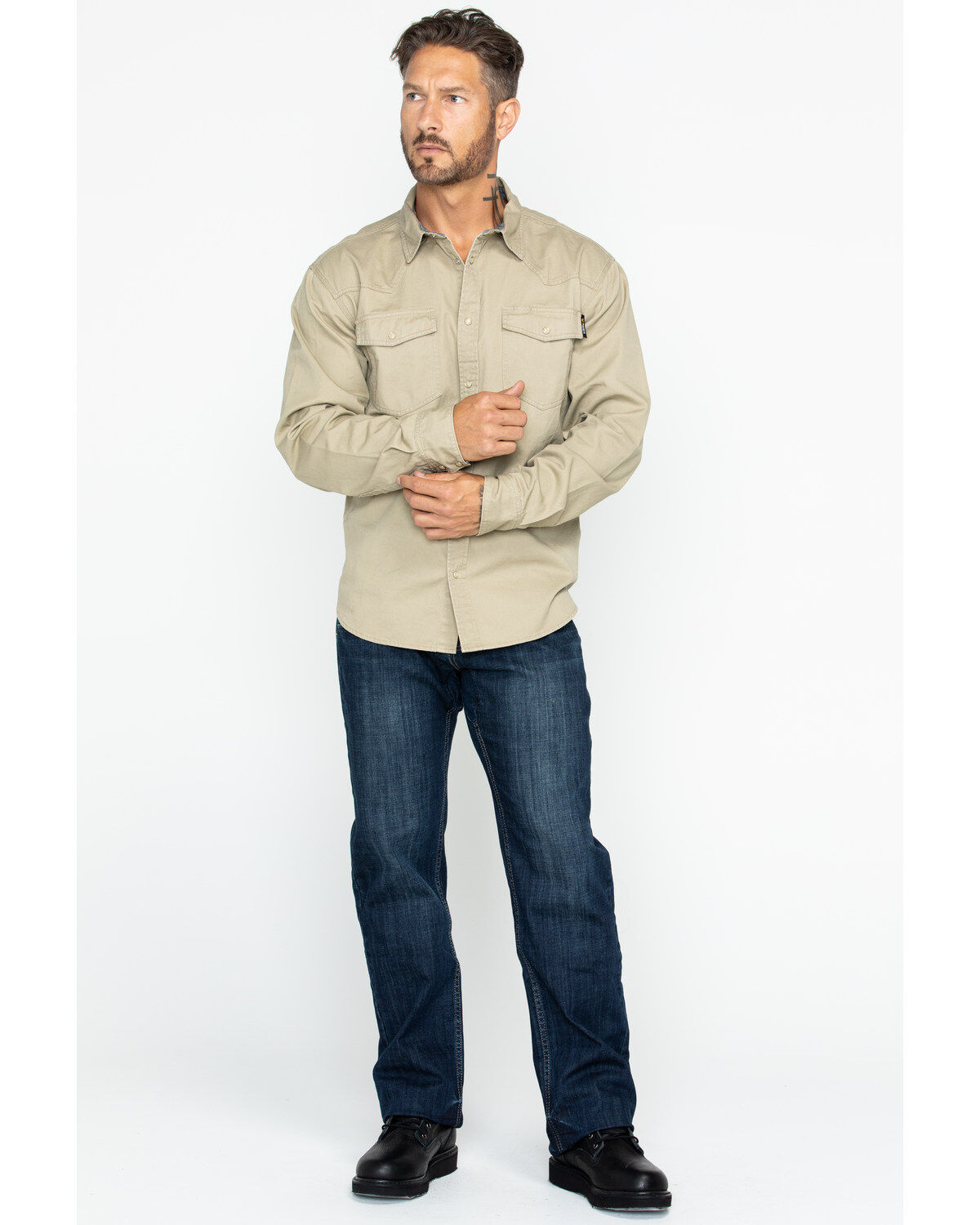 Hawx Men's Khaki Twill Snap Long Sleeve Western Work Shirt - Big