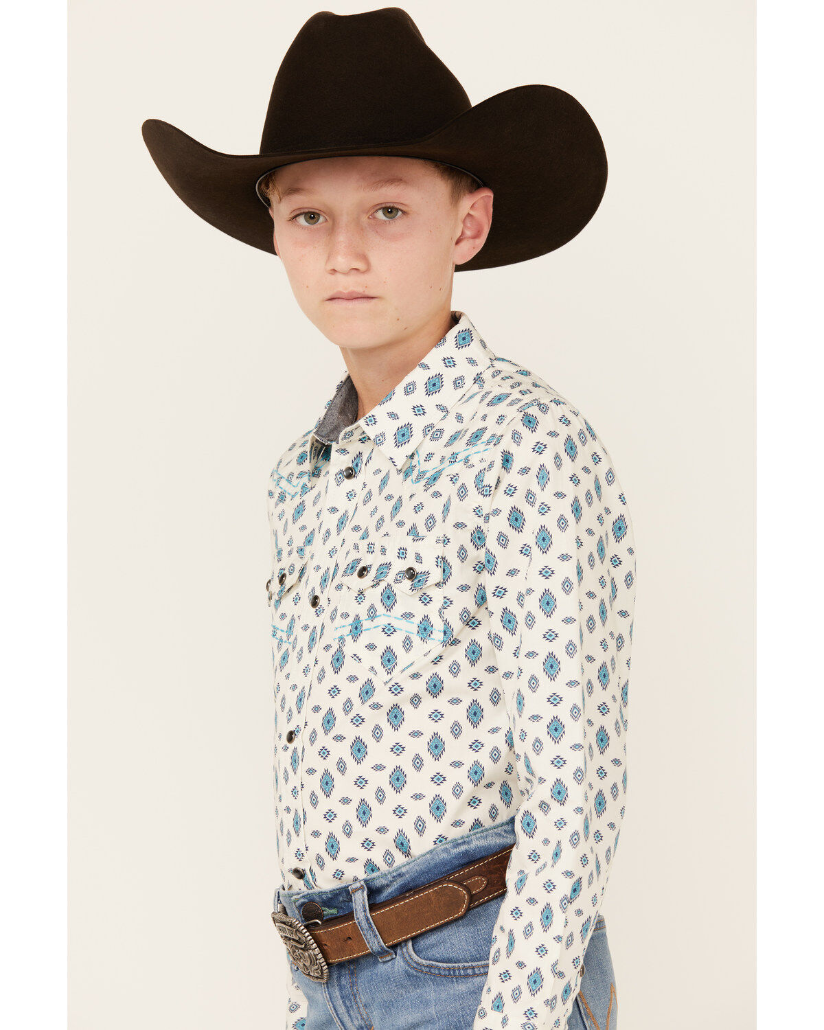 Cody James Boys' Geo Print Long Sleeve Snap Western Shirt