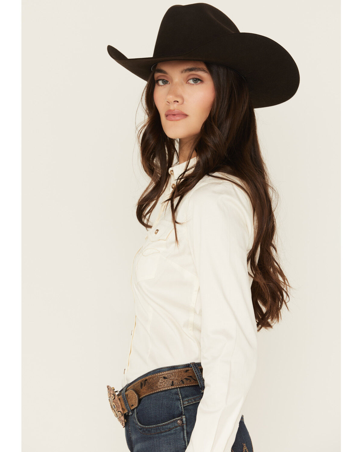 Shyanne Women's Poplin Embroidered Long Sleeve Button-Down Stretch Western Shirt