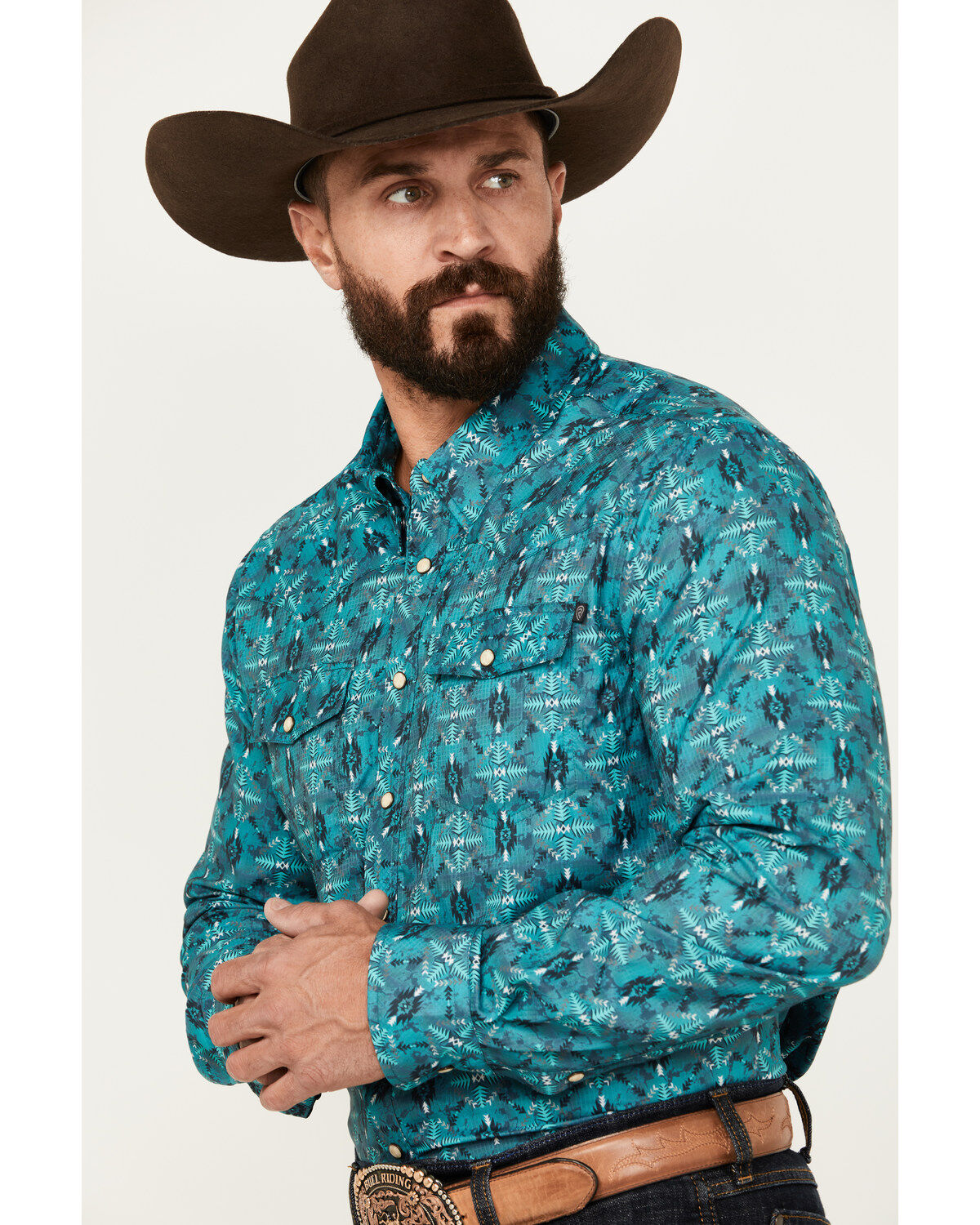 Rock & Roll Denim Men's Southwestern Print Ripstop Long Sleeve Snap Performance Western Shirt