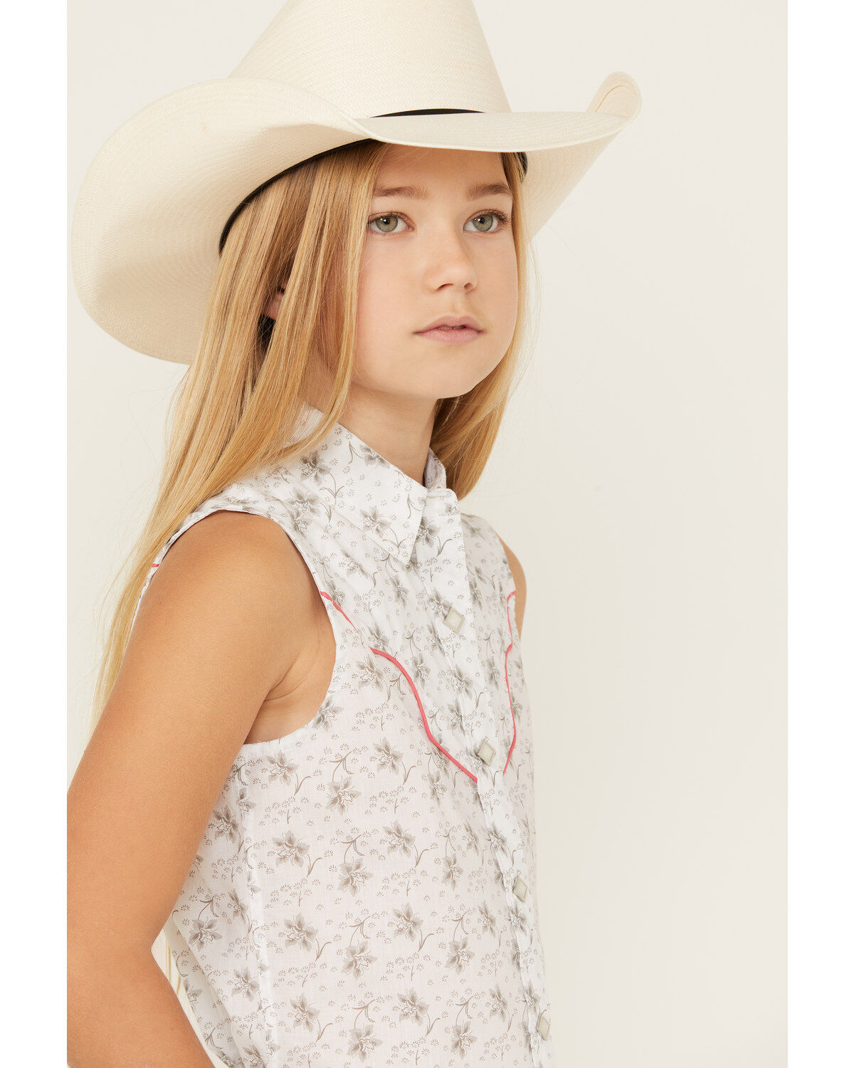 Rock & Roll Denim Girls' Floral Print Sleeveless Snap Western Shirt