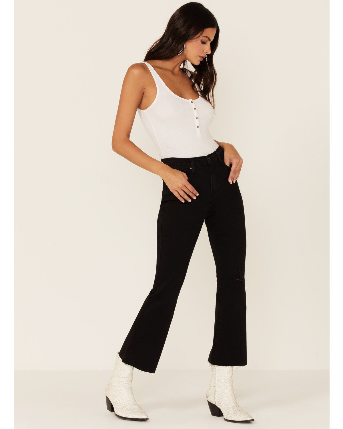 Wishlist Women's Black Crop Kick Flare Leg Jeans