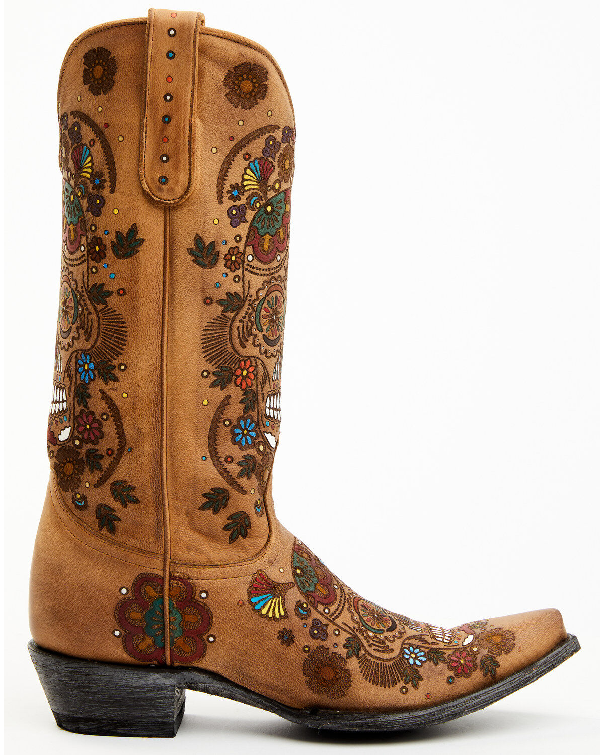 Old Gringo Women's Cavalier Skull & Floral Burnished Tall Western Leather Boots - Snip Toe