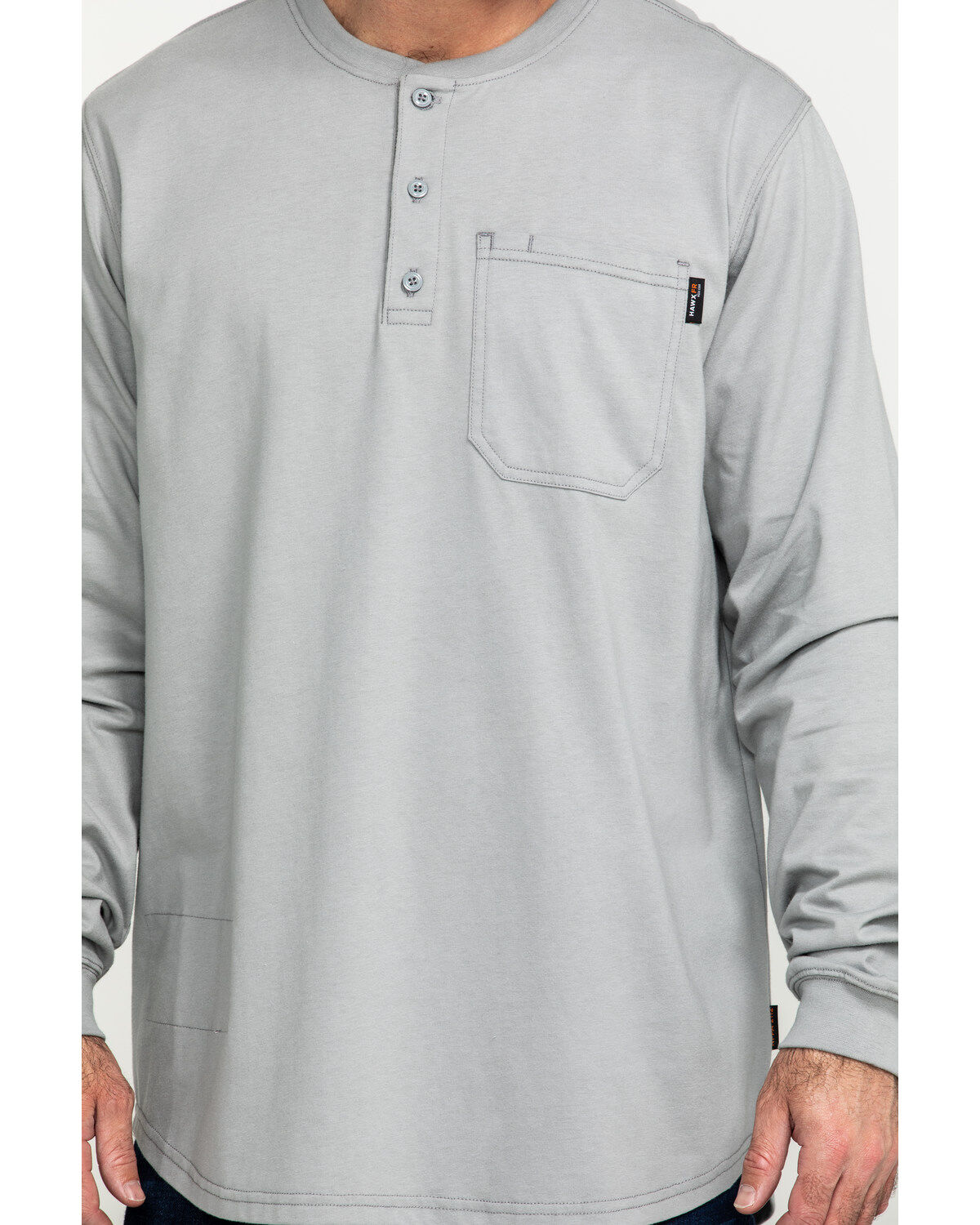 Hawx Men's FR Solid Gray Long Sleeve Pocket Henley Work Shirt - Big
