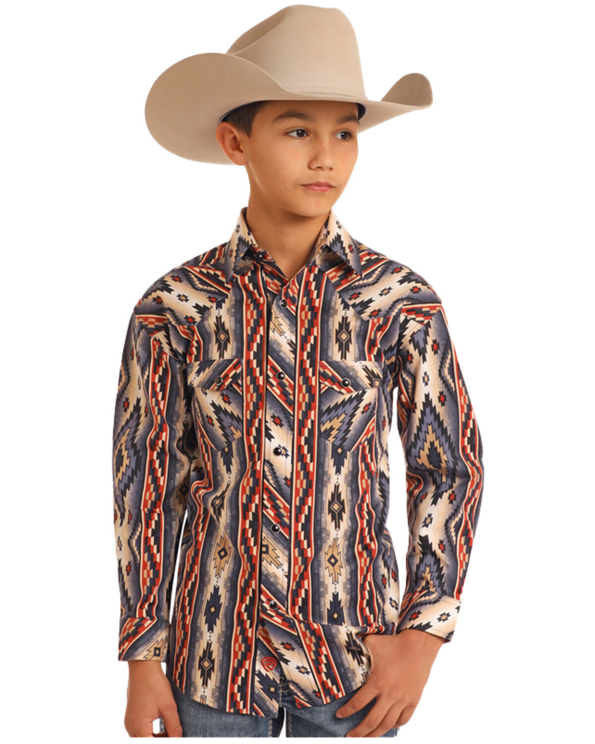 Panhandle Boys' Southwestern Print Long Sleeve Snap Western Shirt