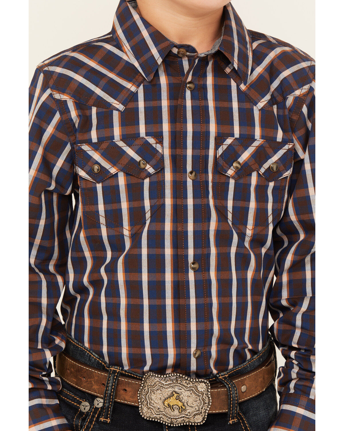 Cody James Boys' Joe Plaid Print Long Sleeve Snap Western Shirt