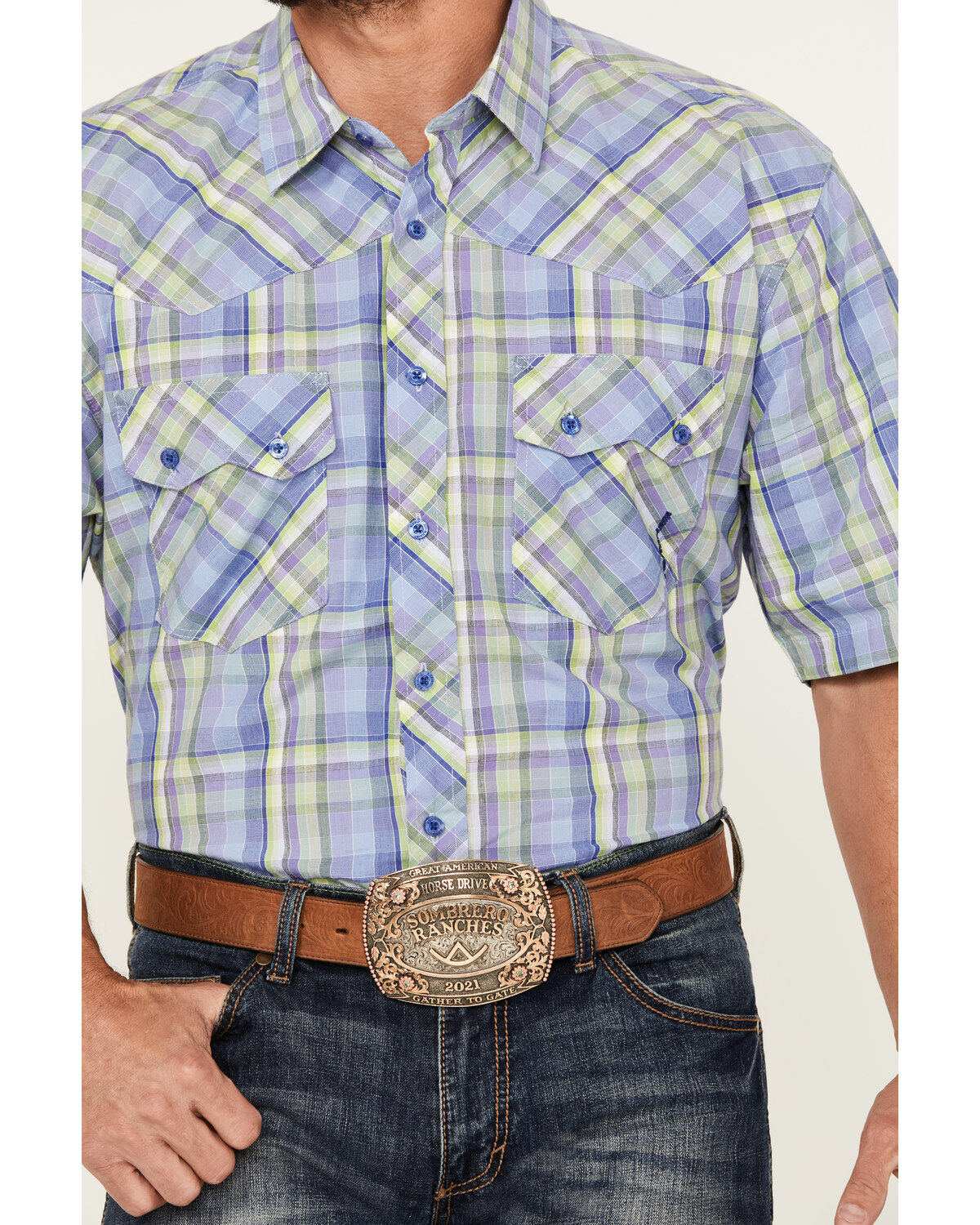 Resistol Men's Miramar Plaid Print Short Sleeve Button Down Western Shirt