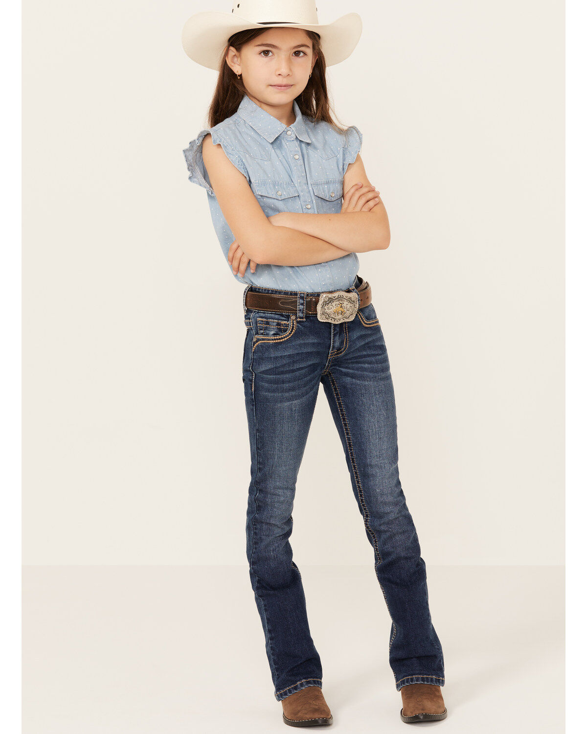 Shyanne Little Girls' Dark Wash Arrow Embroidered Stretch Bootcut Jeans