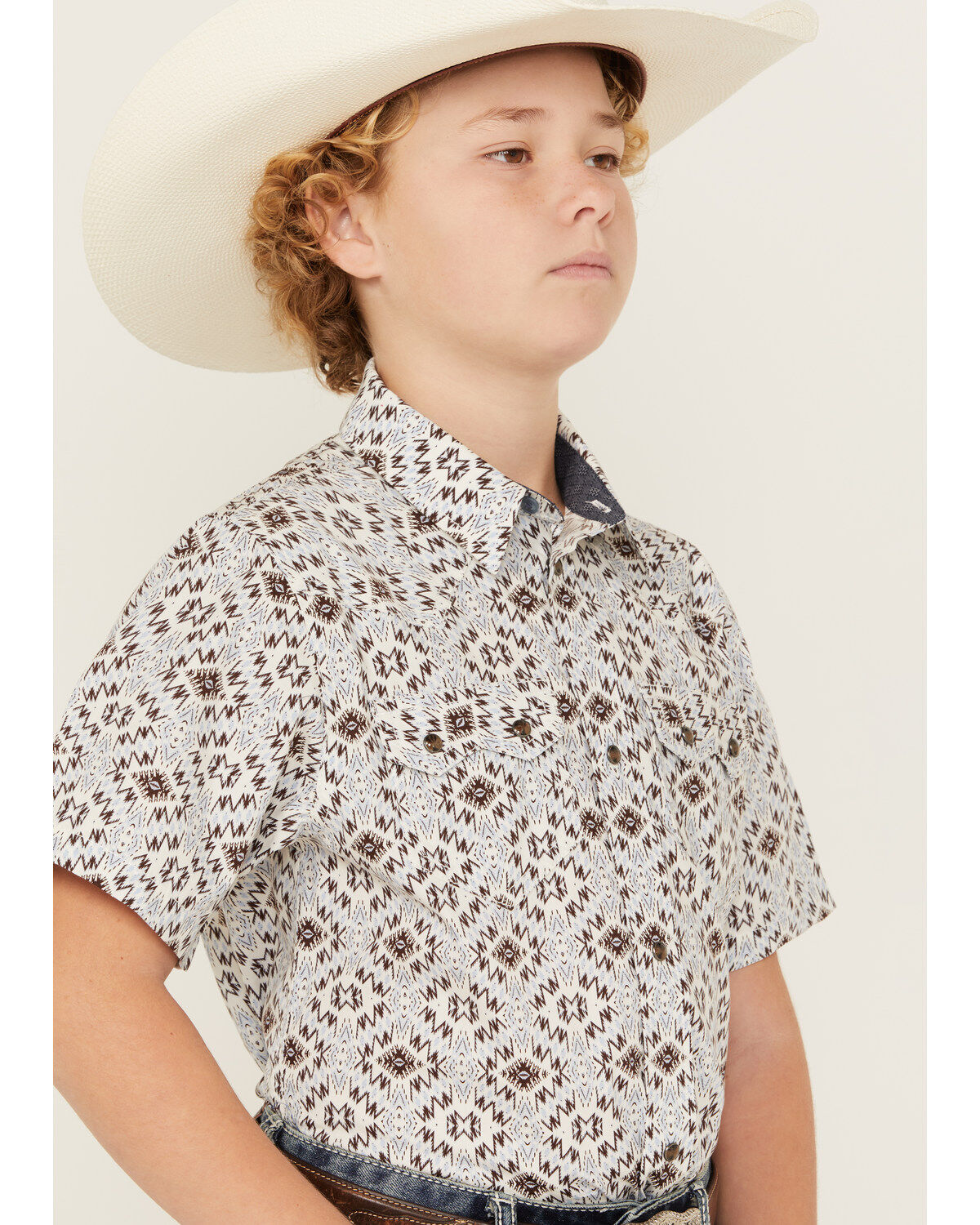 Cody James Boys' High Plains Southwestern Print Short Sleeve Snap Western Shirt