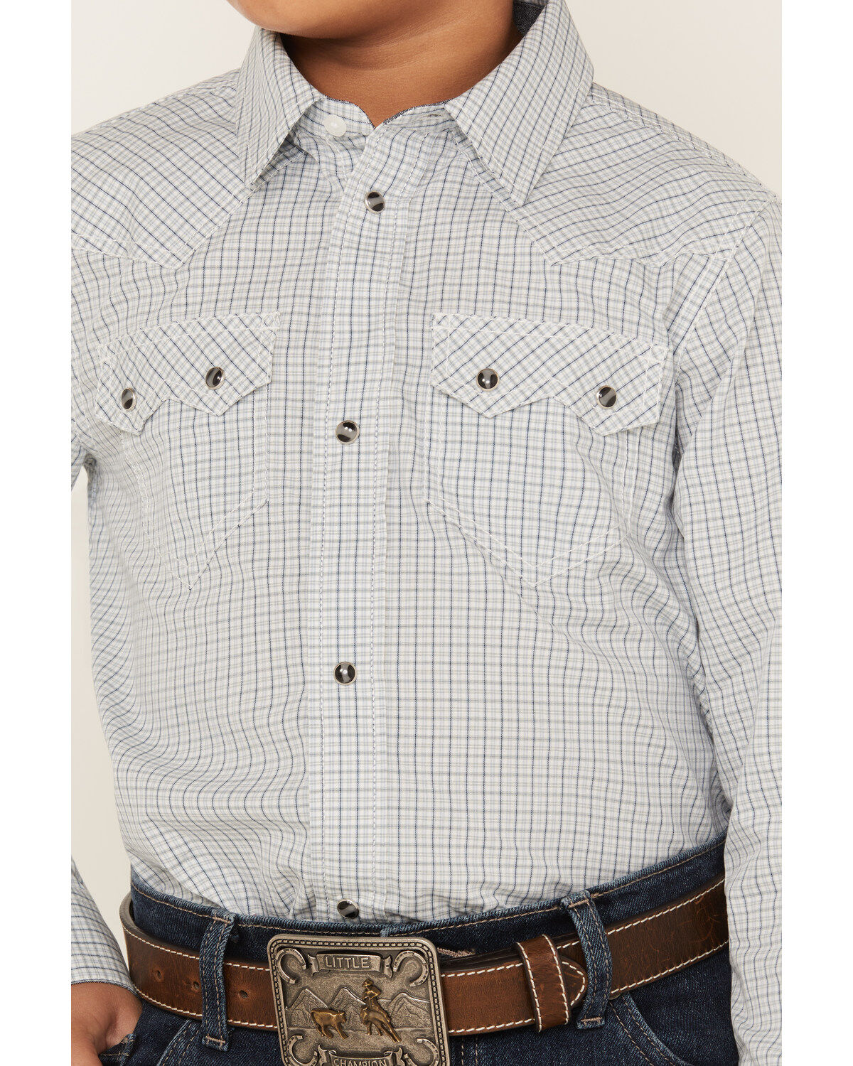 Cody James Boys' Hoof Grid Print Long Sleeve Snap Western Shirt