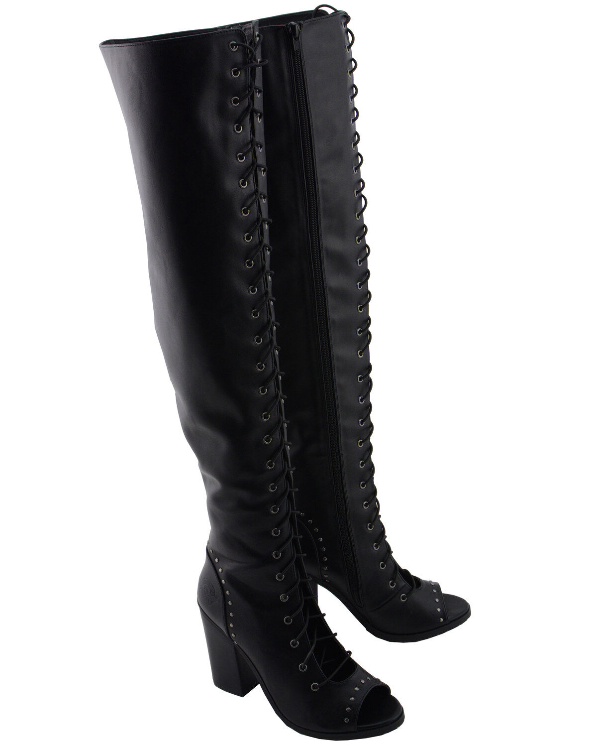Milwaukee Leather Women's Open Toe Front Knee High Boots - Round Toe