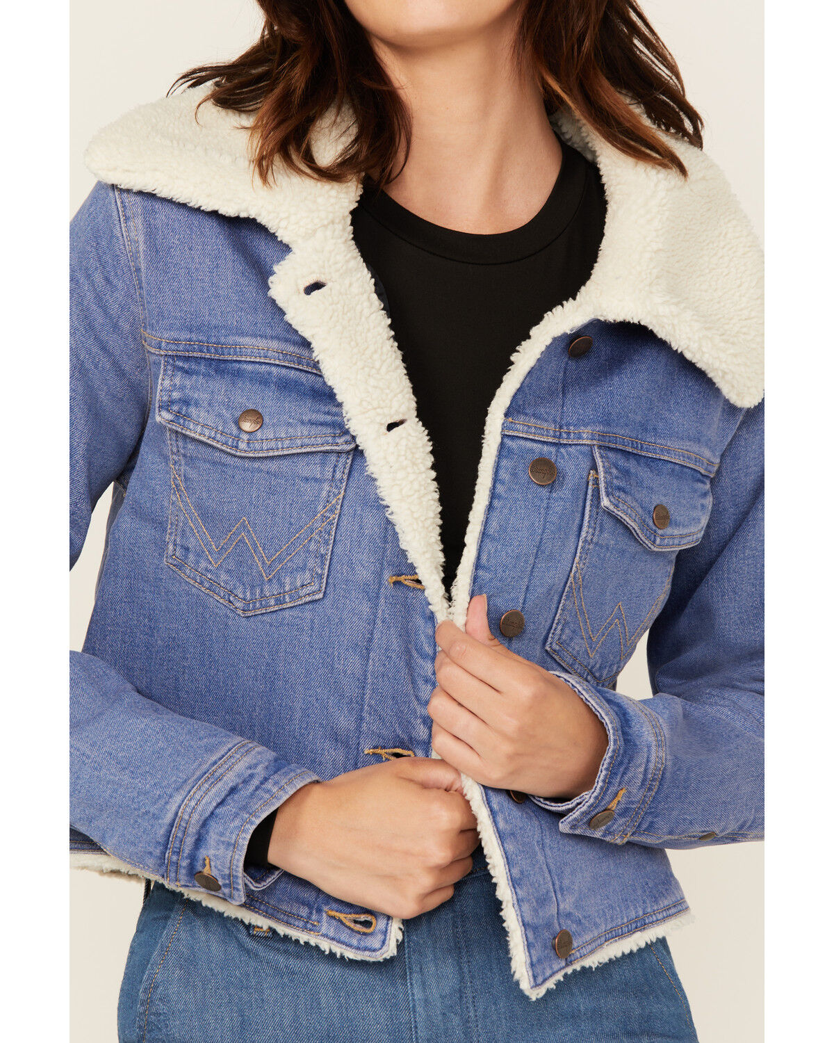 Wrangler Women's Medium Wash Sherpa Lined Denim Jacket