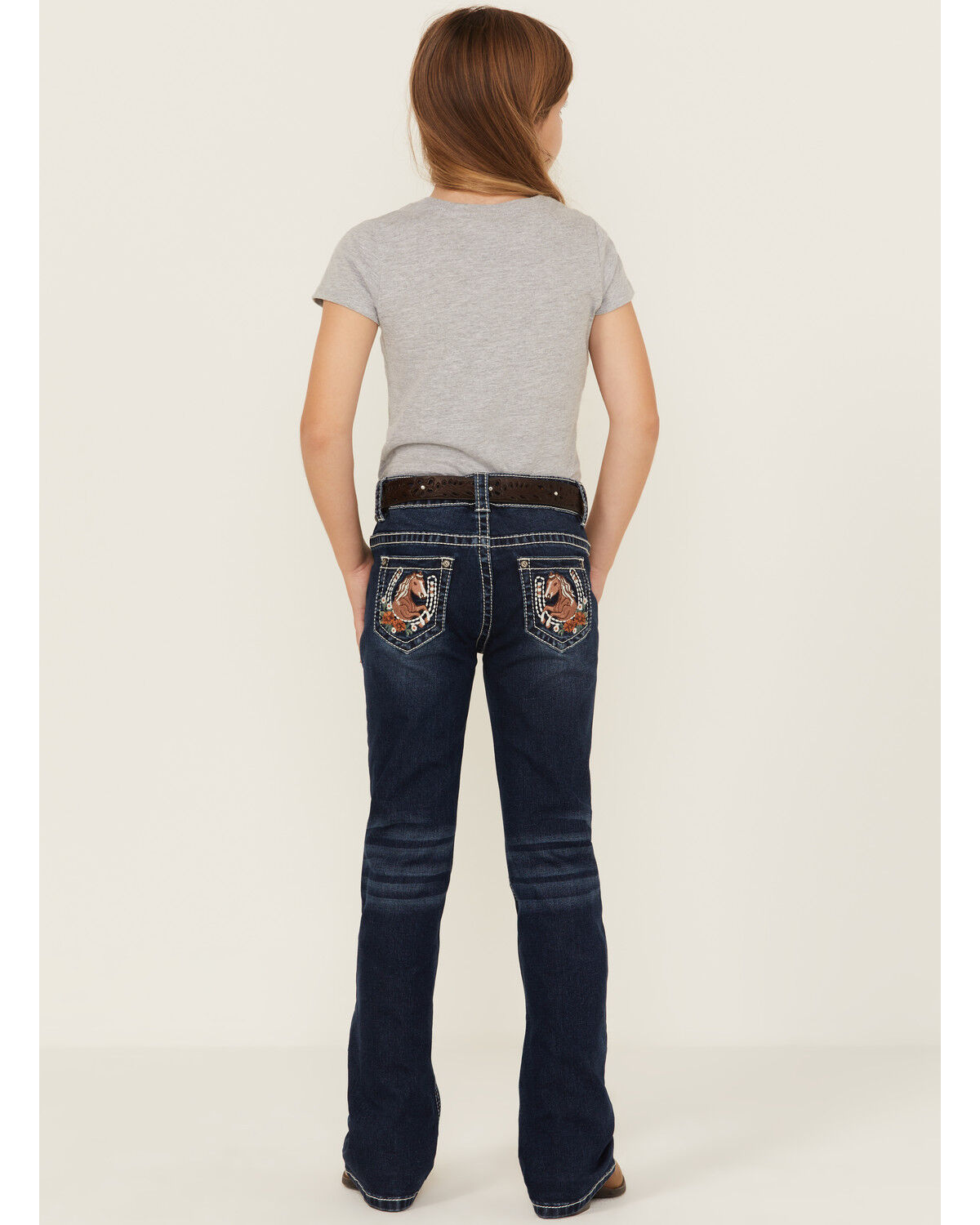 Shyanne Girls' Dark Wash Horseshoe Pocket Bootcut Stretch Denim Jeans