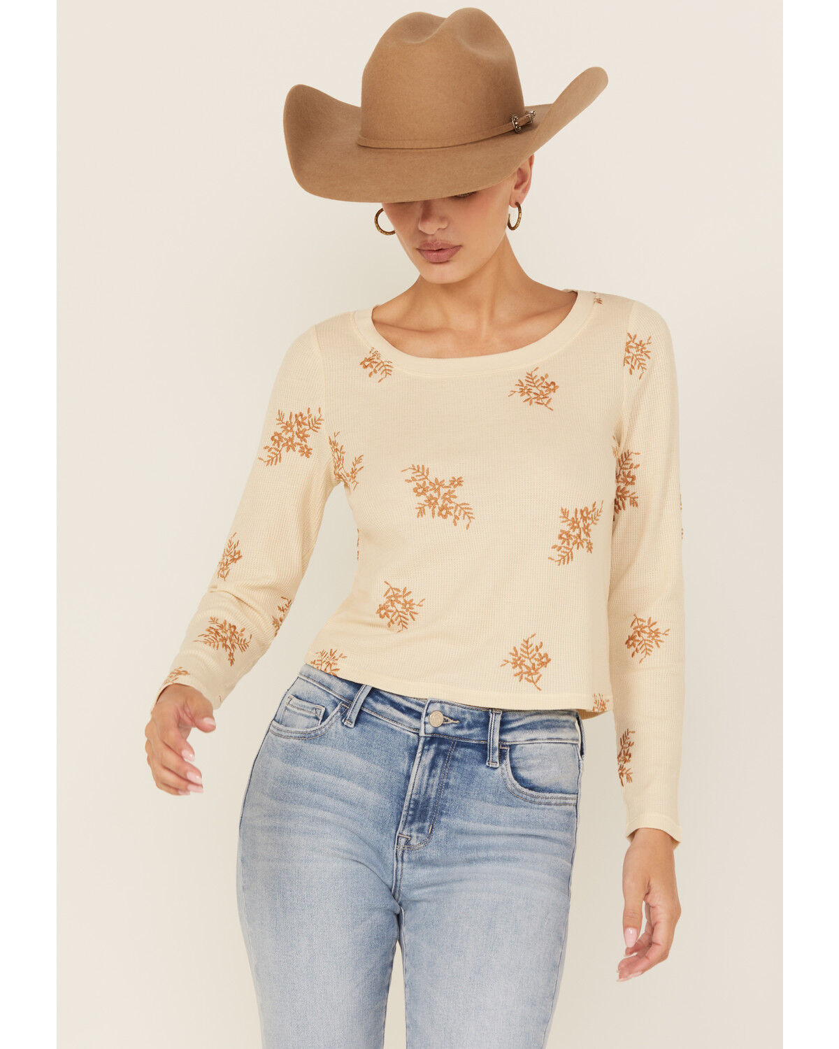 Cleo + Wolf Women's Calvin Floral Embroidered Long Sleeve Thermal Shirt