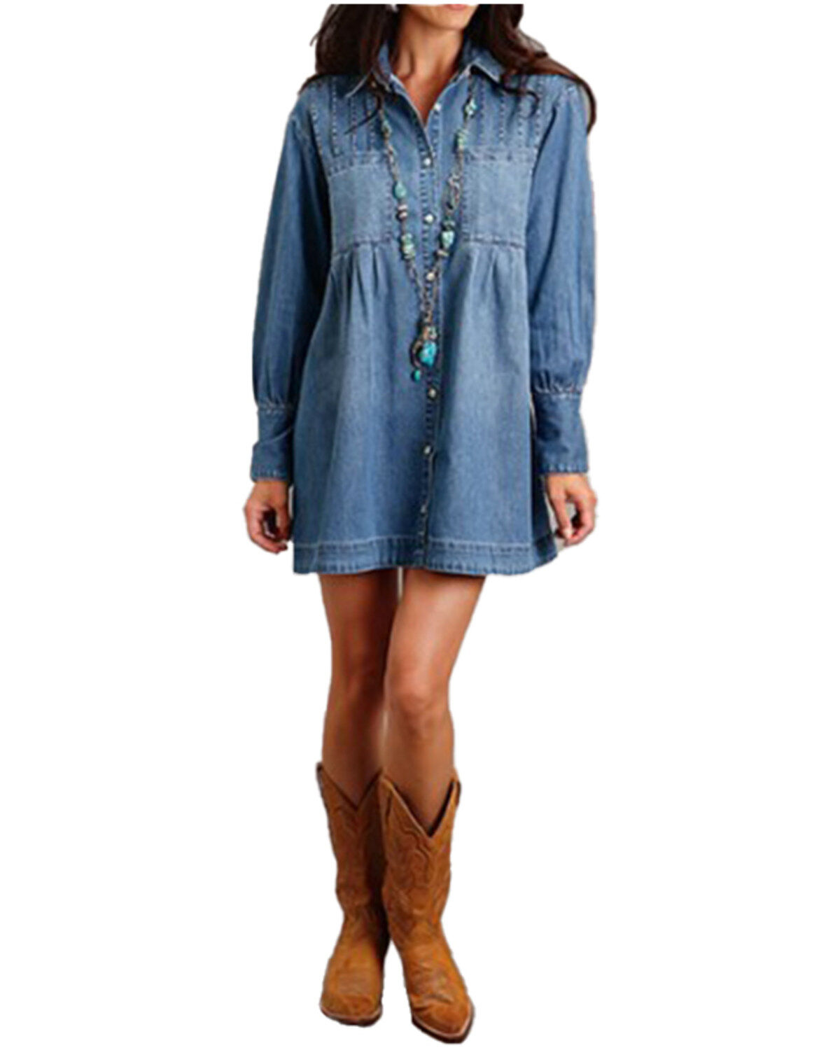 Stetson Women's Dark Wash Denim Long Sleeve Mini Shirt Dress