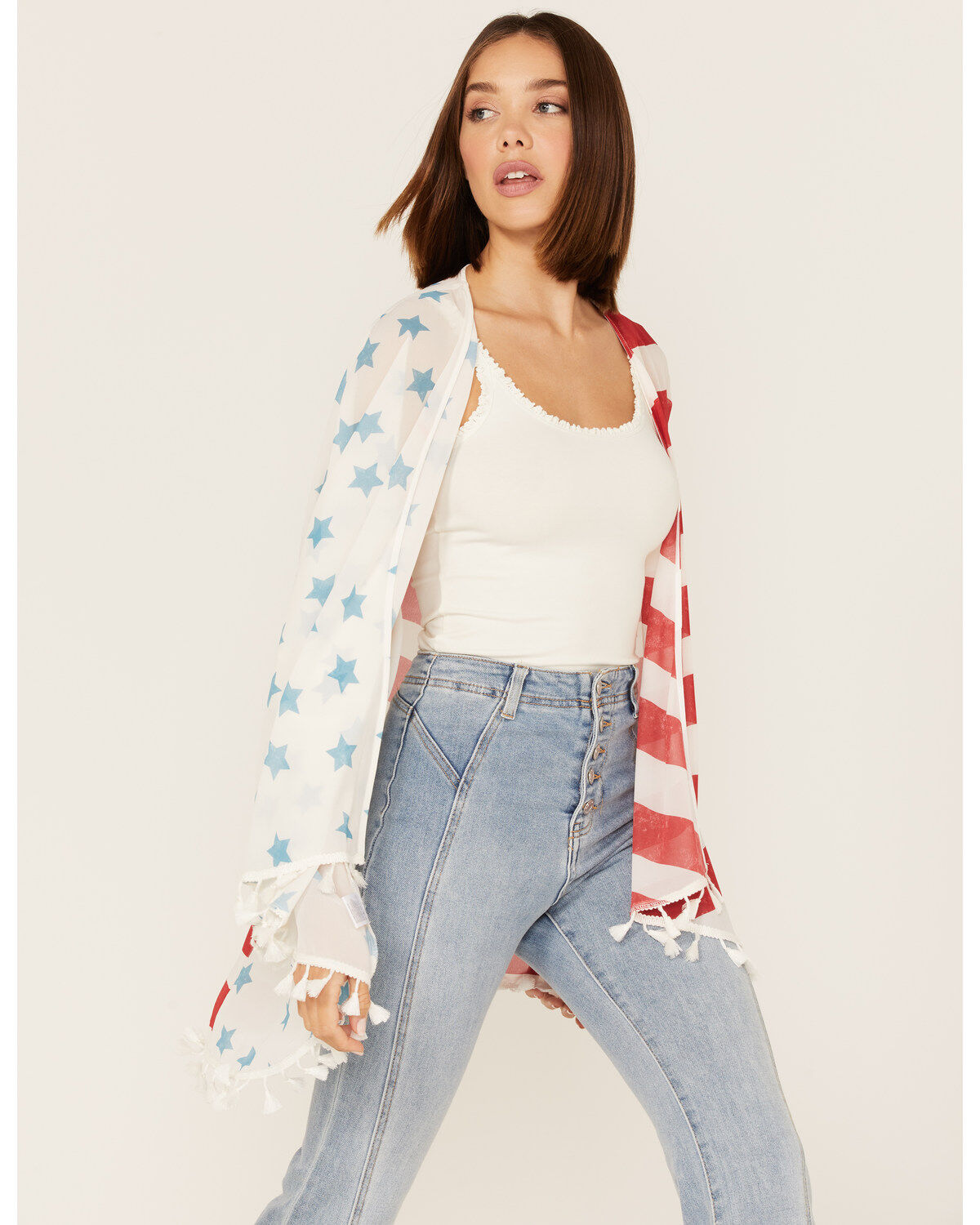 Cruel Girl Women's American Flag Tassel Kimono