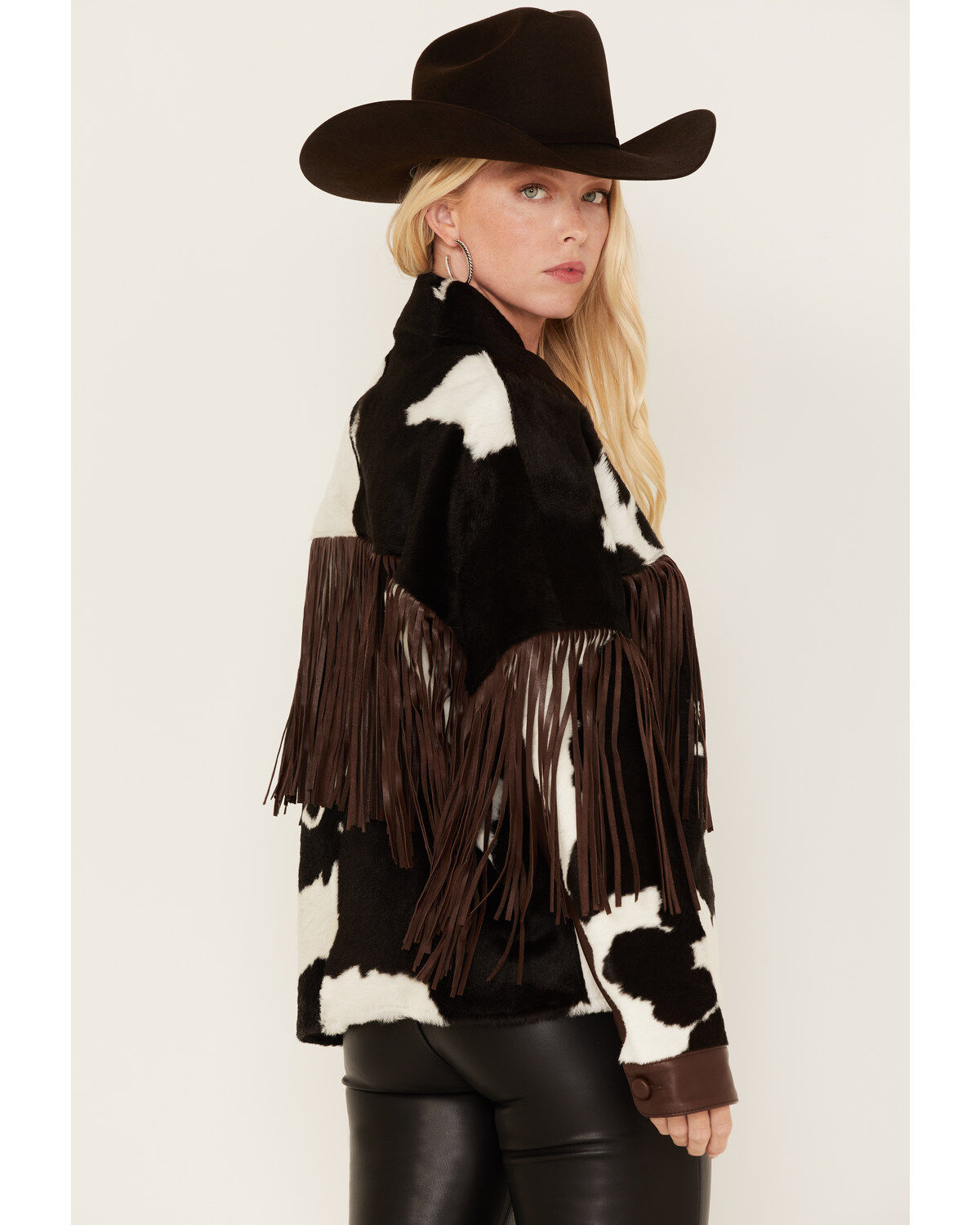 DANCASSAB Women's Taylor Hair-On Hide Fringe Jacket