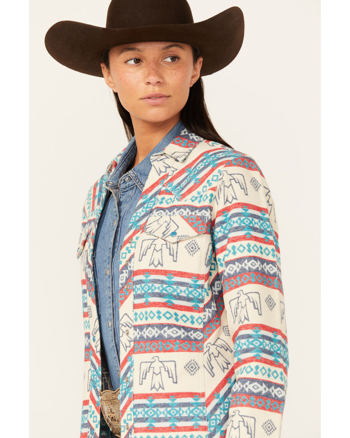 Outback Trading Co Women's Lorelei Southwestern Eagle Print Long Sleeve Snap Performance Shirt