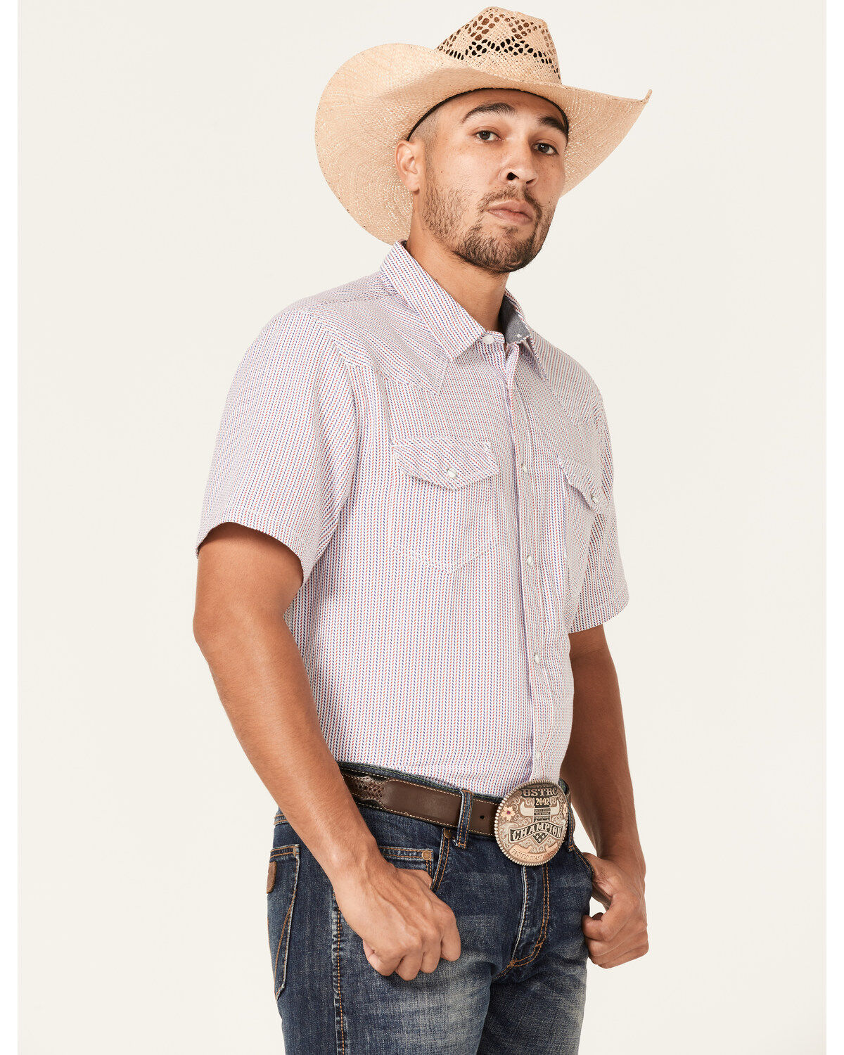 Cody James Men's Redfield Dobby Stripe Print Short Sleeve Snap Western Shirt