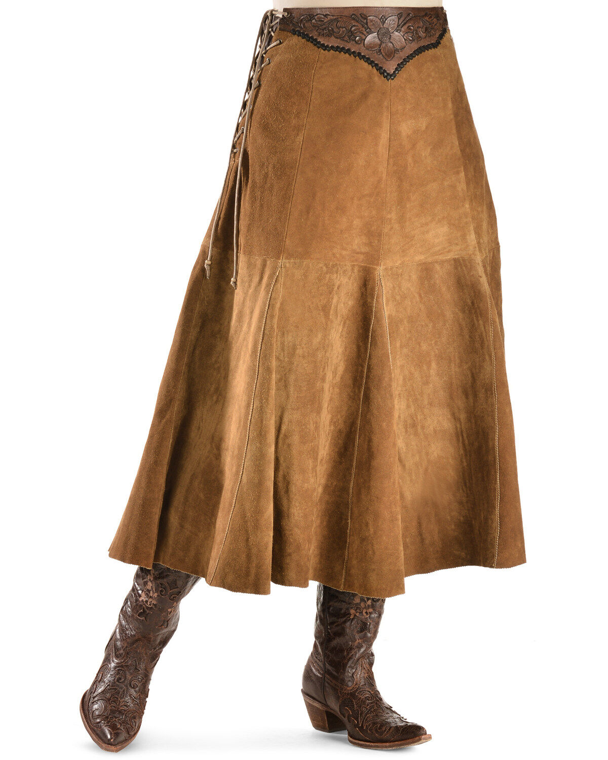 Kobler Leather Women's Choctaw Tooled Leather Lace-Up Suede Skirt