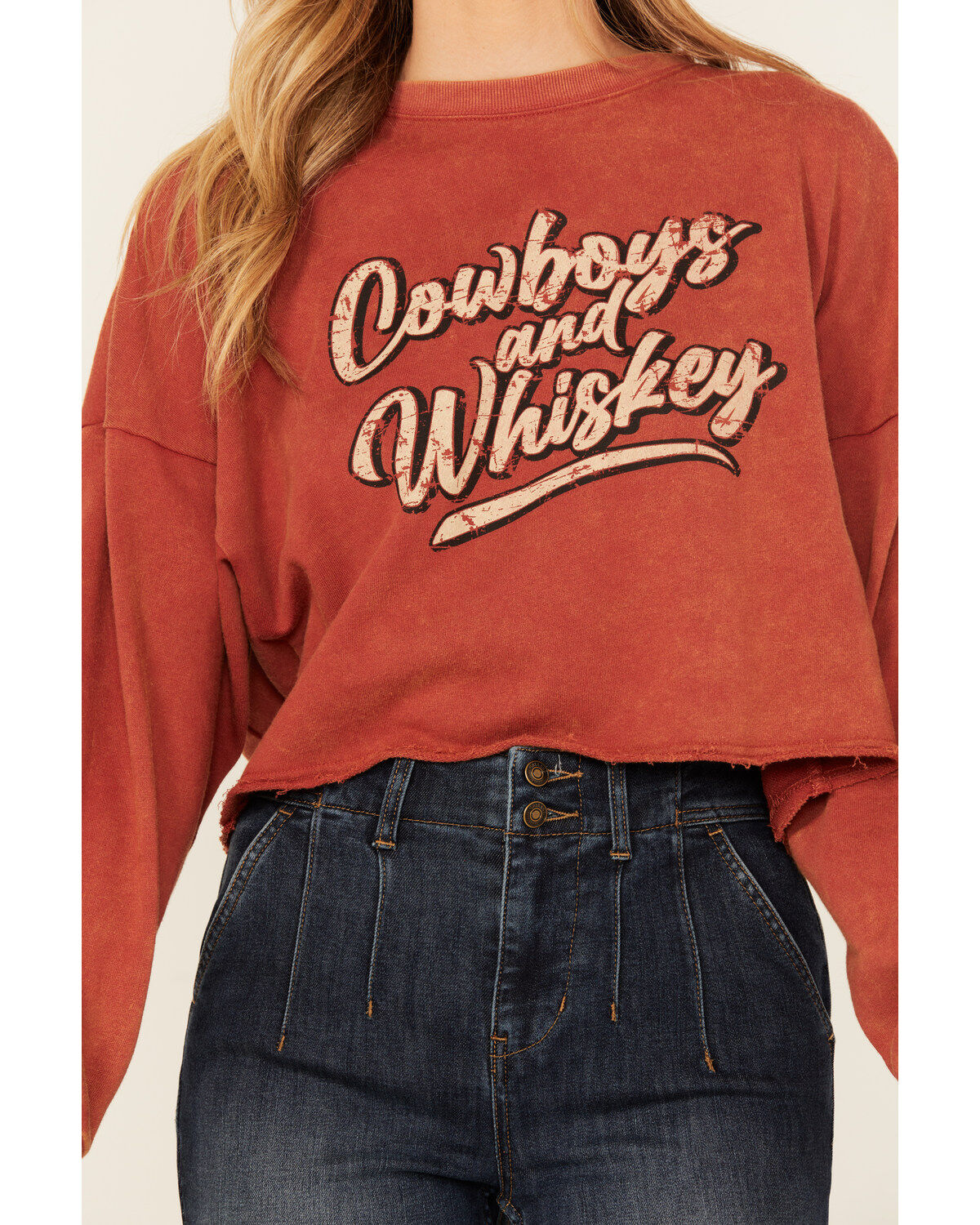 Rock & Roll Denim Women's Cowboys and Whiskey Pullover Sweatshirt