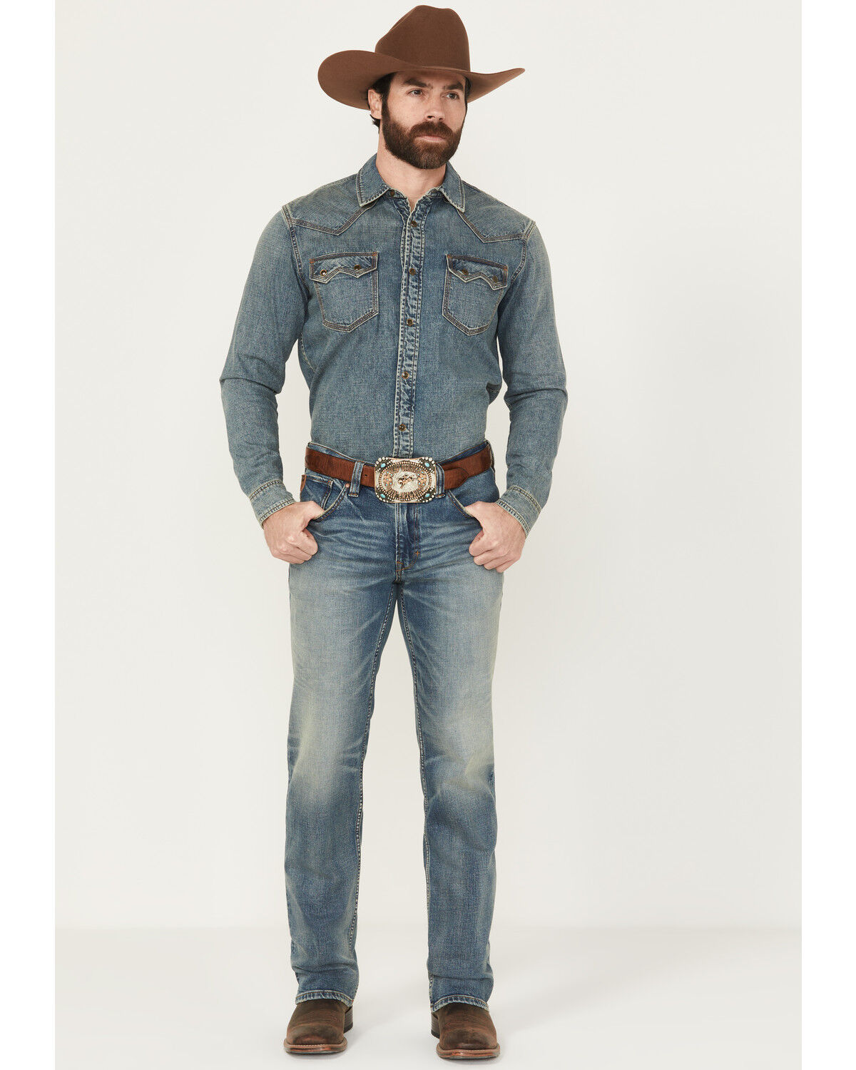 Moonshine Spirit Men's Twister Medium Wash Slim Straight Stretch Denim Jeans