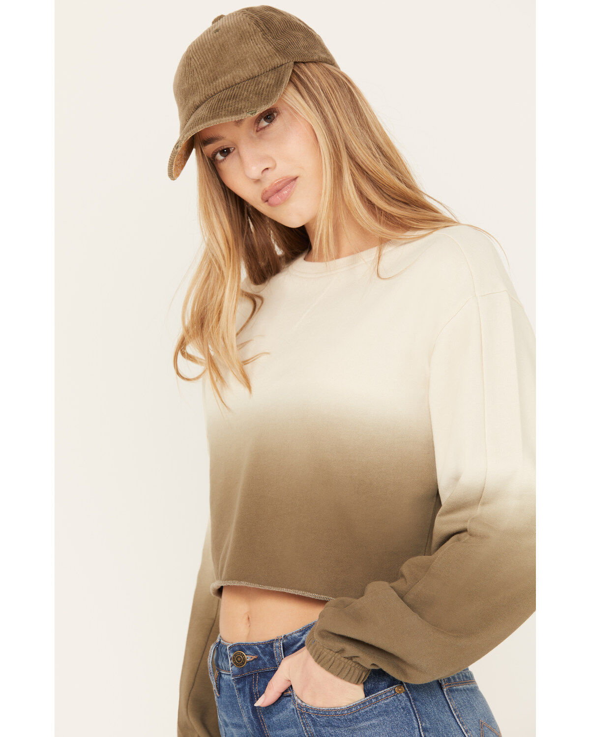 Cleo + Wolf Women's Ombre Cropped Dolman Sweatshirt