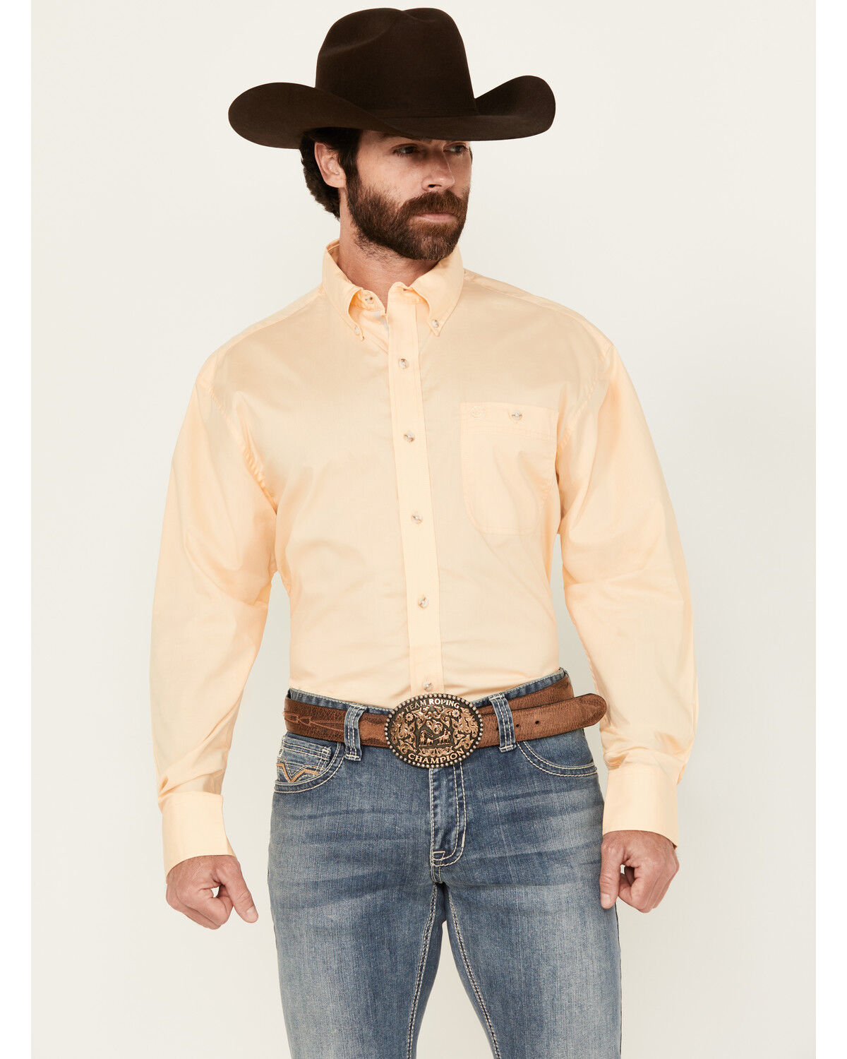 George Strait by Wrangler Men's Solid Long Sleeve Button-Down Stretch Western Shirt