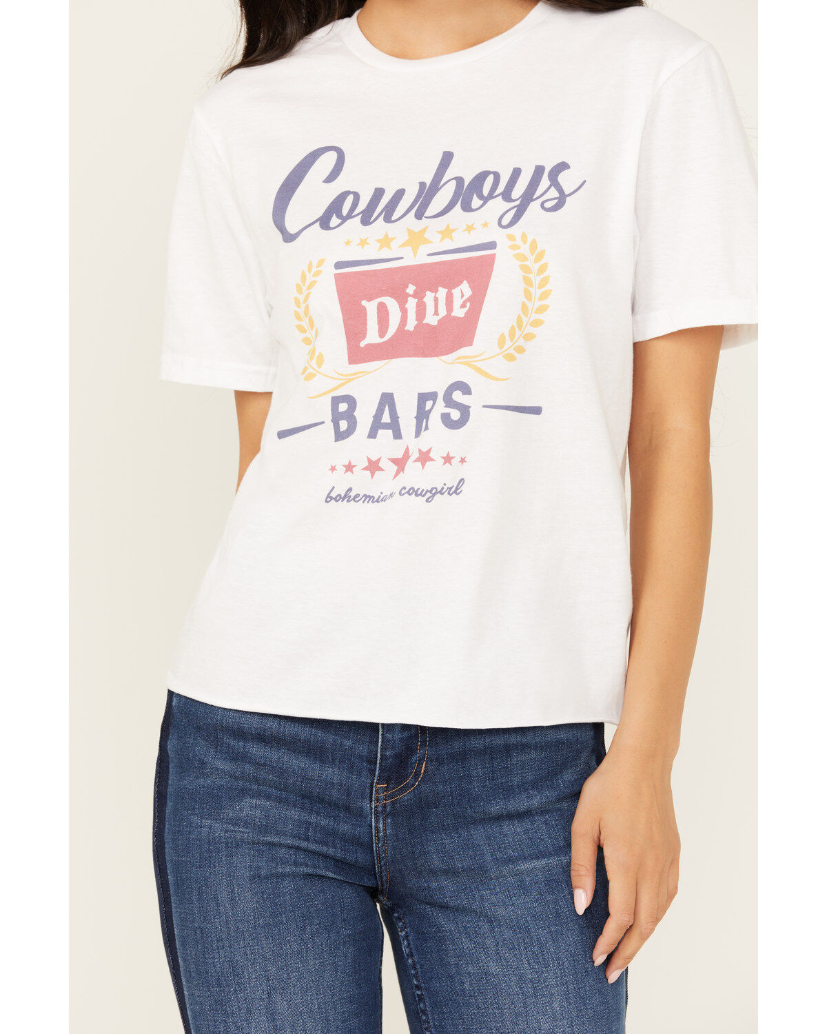Bohemian Cowgirl Women's Cowboys & Dive Bars Short Sleeve Cropped Graphic Tee
