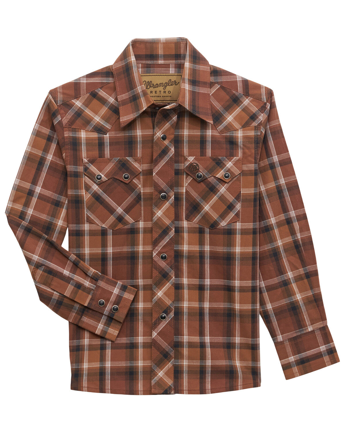Wrangler Retro Boys' Plaid Print Long Sleeve Snap Western Shirt