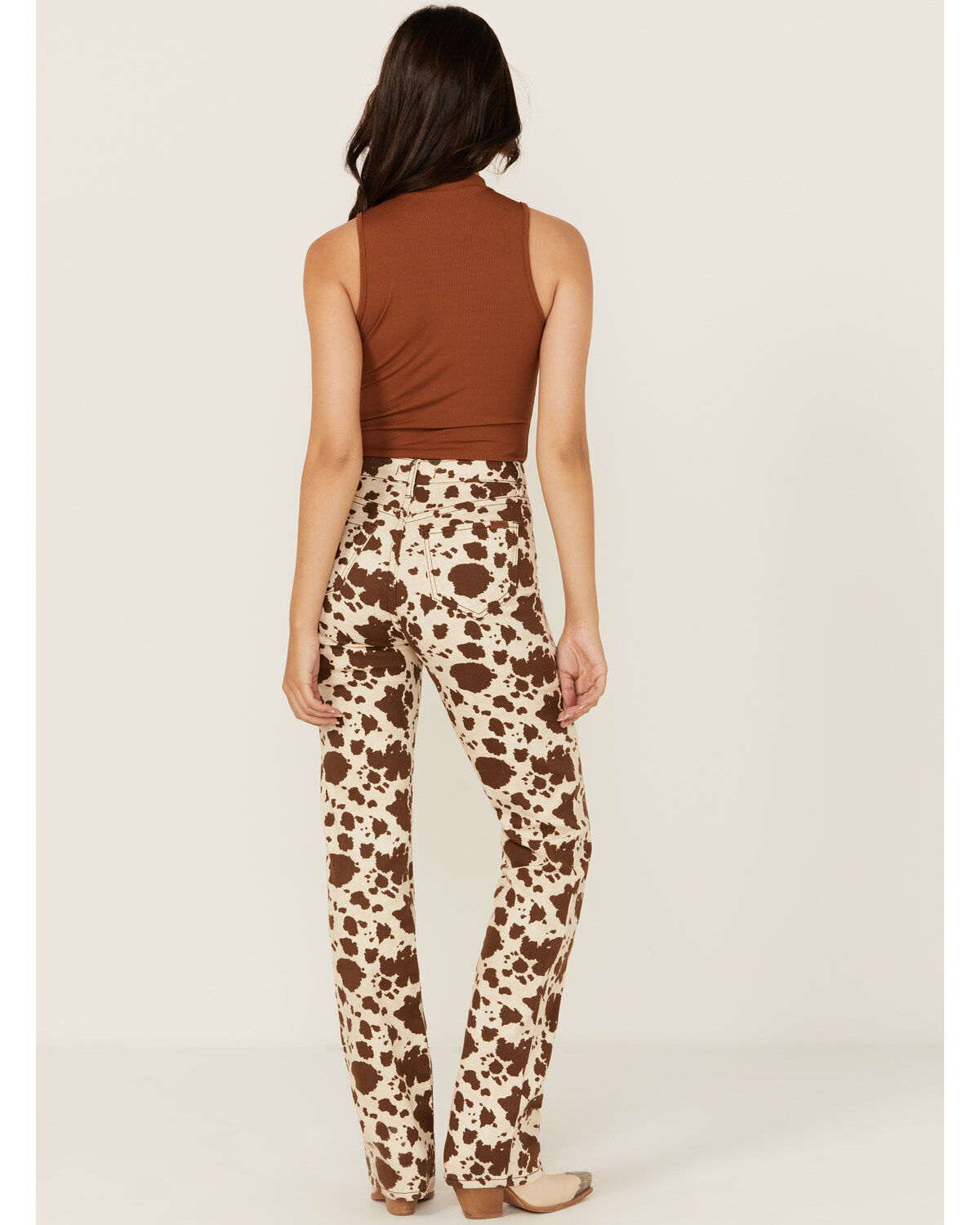 Rock & Roll Denim Women's Cow Print High Rise Bargain Modest Bootcut Stretch Denim Jeans