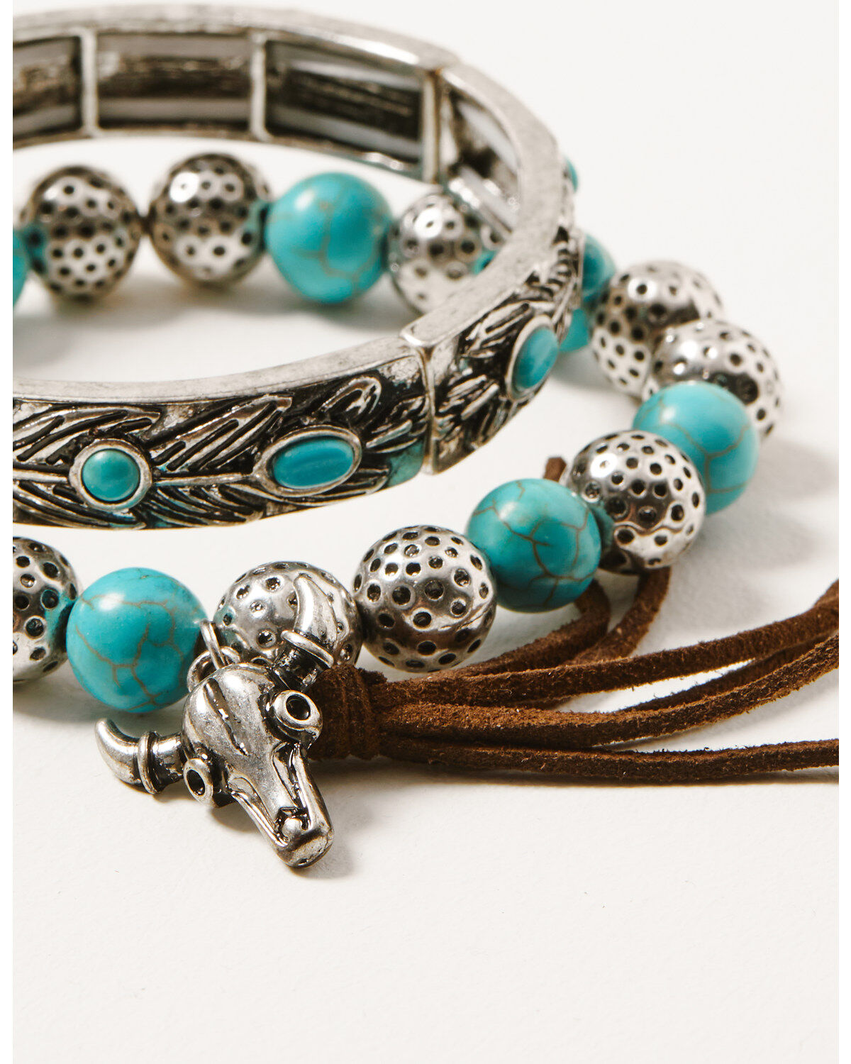 Shyanne Women's 4-piece Silver Longhorn & Turquoise Beaded Bracelet Set