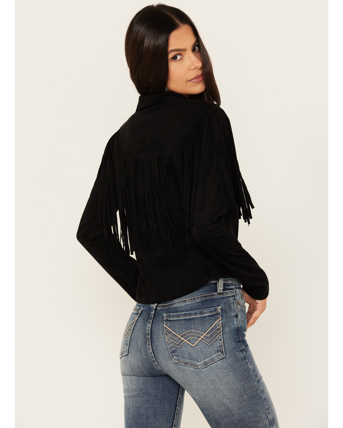 Idyllwind Women's Fate Tie Front Faux Suede Fringe Top