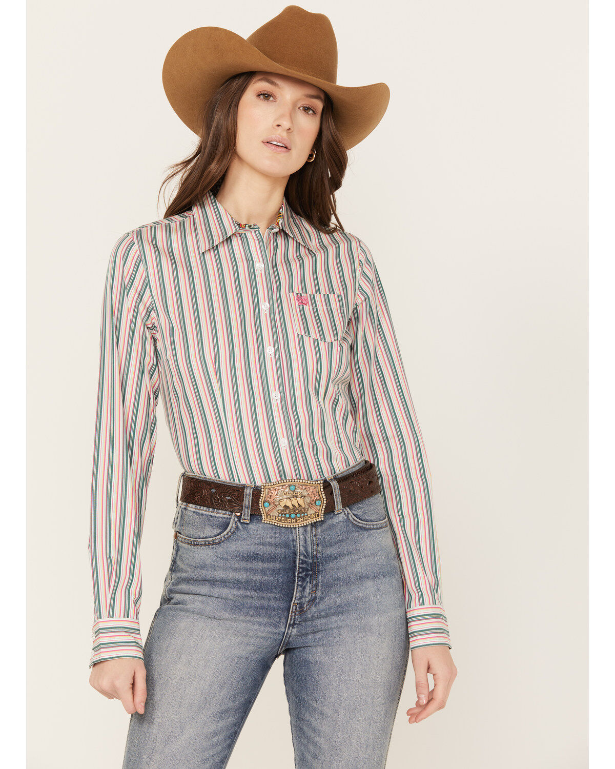 Cinch Women's Striped Long Sleeve Button-Down Western Shirt