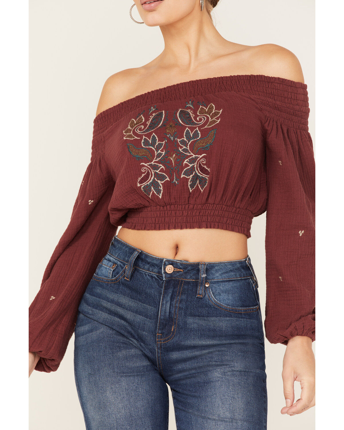 Shyanne Women's Off-Shoulder Embroidered Crop Top