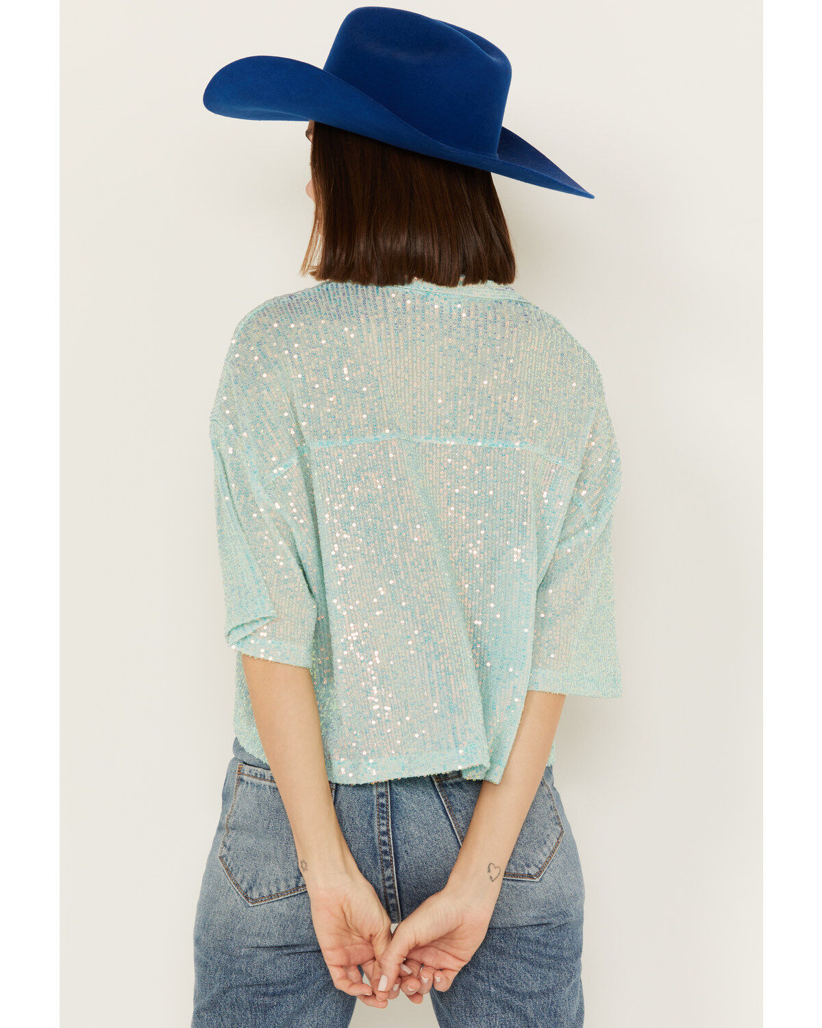 POL Women's Sequin Button Up Top