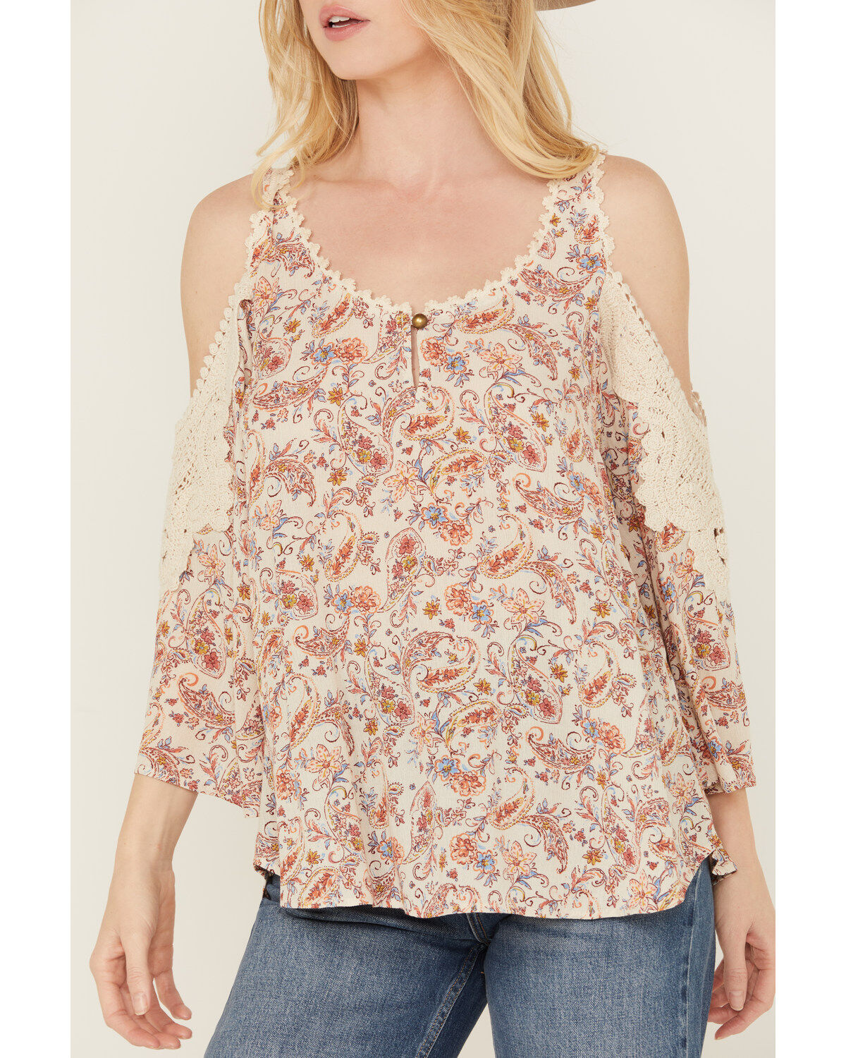Wild Moss Women's Floral Print Cold Shoulder Top