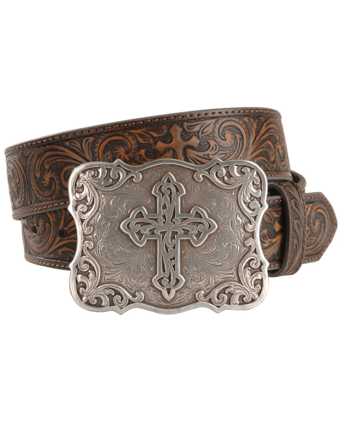 Nocona Belt Co. Women's Embossed Leather Cross Buckle Belt